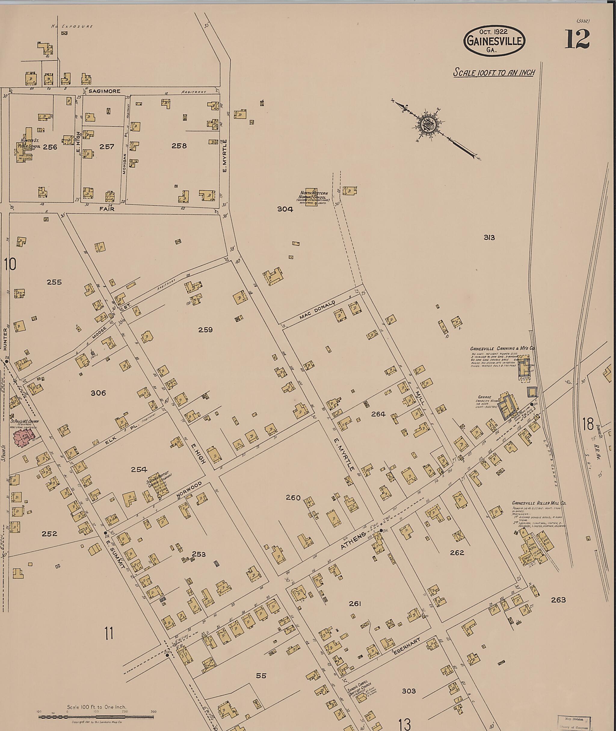 This old map of Gainesville, Hall County, Georgia was created by Sanborn Map Company in 1922