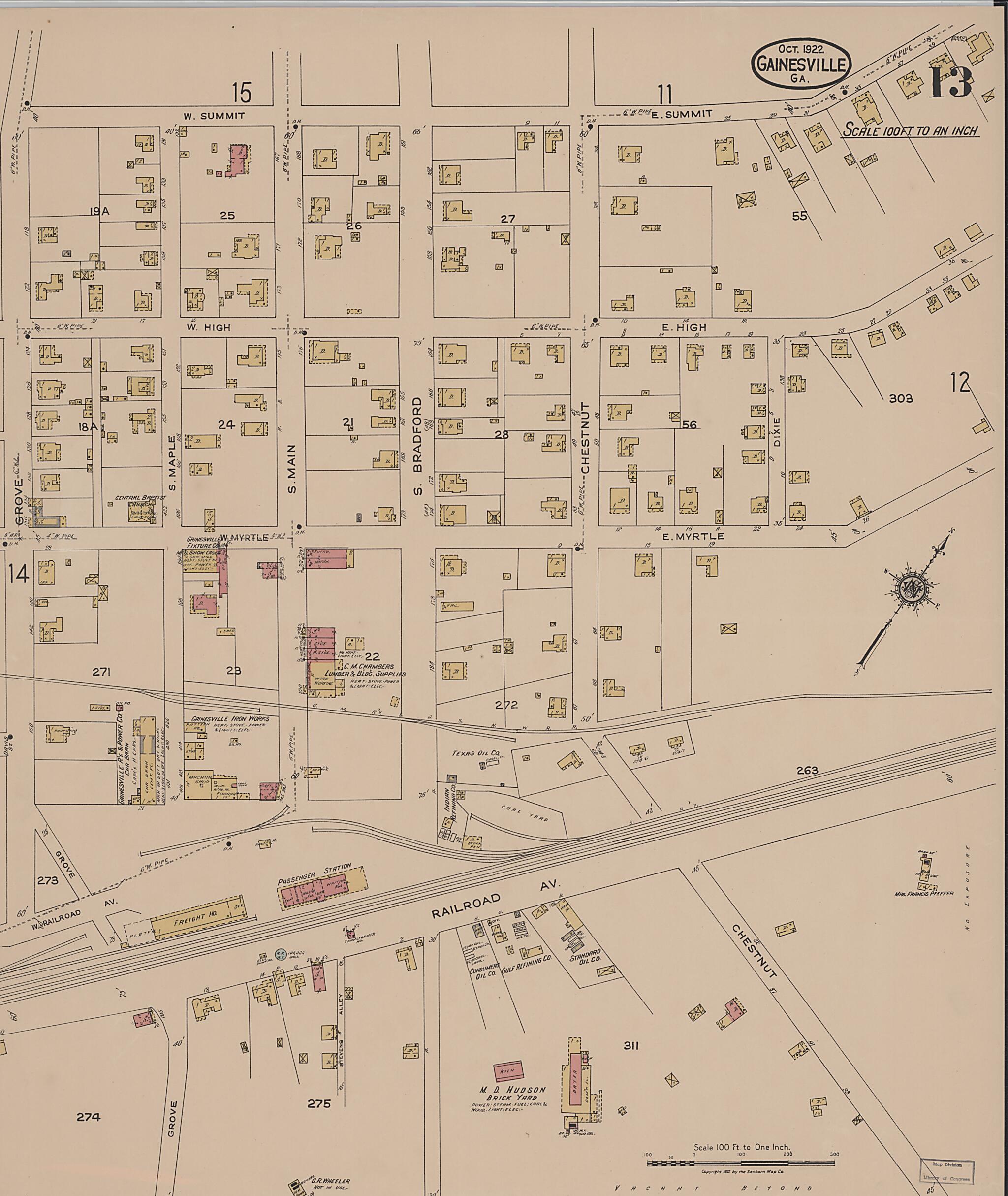 This old map of Gainesville, Hall County, Georgia was created by Sanborn Map Company in 1922