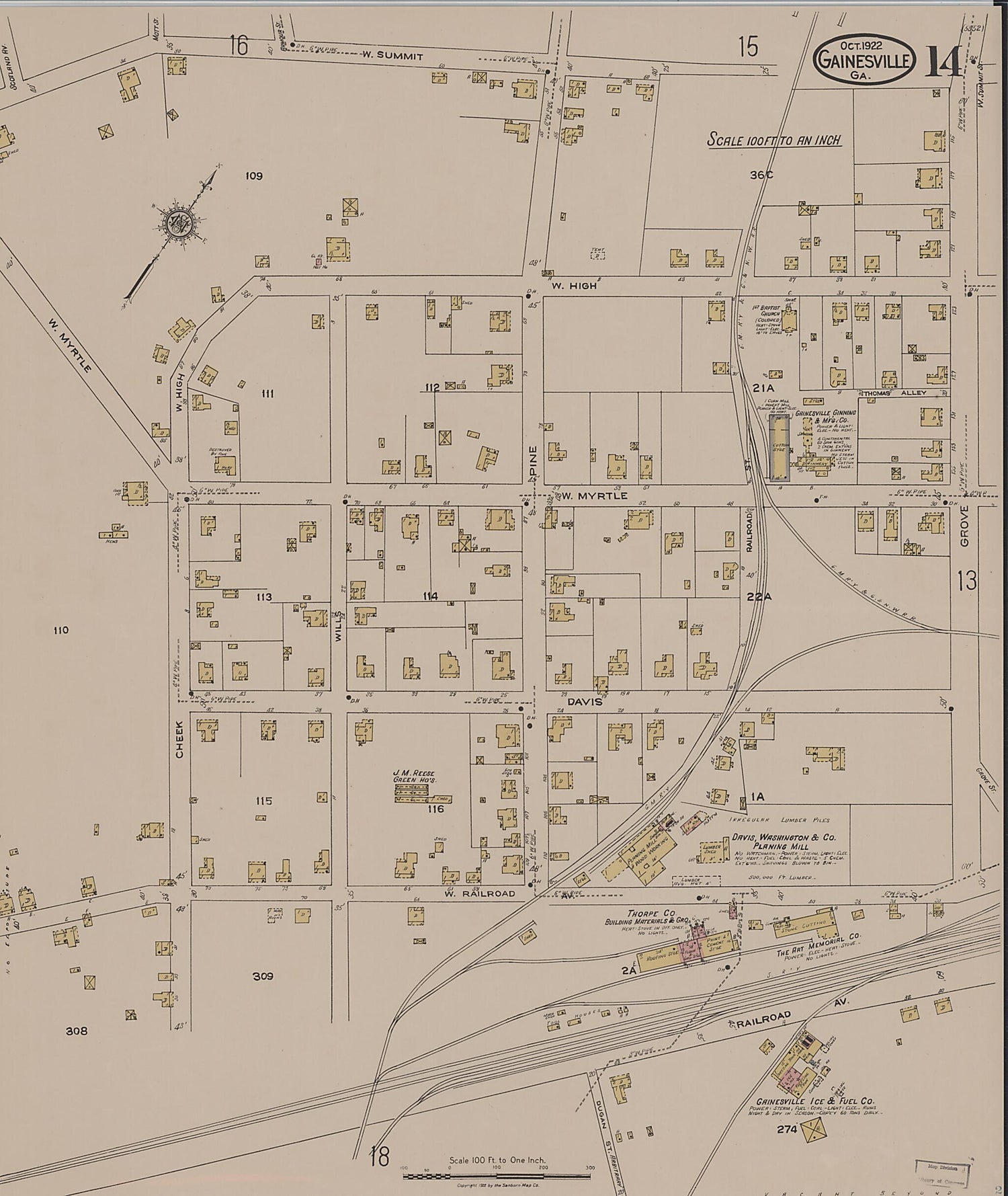 This old map of Gainesville, Hall County, Georgia was created by Sanborn Map Company in 1922