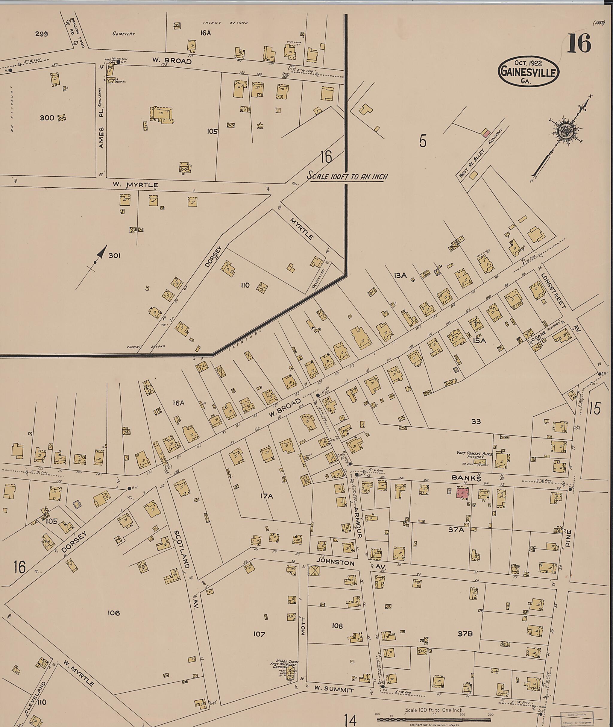 This old map of Gainesville, Hall County, Georgia was created by Sanborn Map Company in 1922