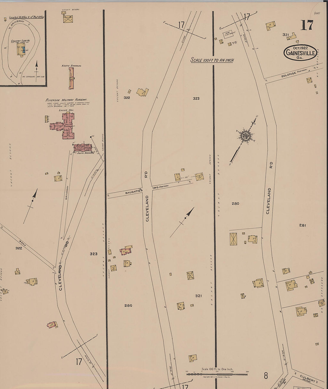 This old map of Gainesville, Hall County, Georgia was created by Sanborn Map Company in 1922