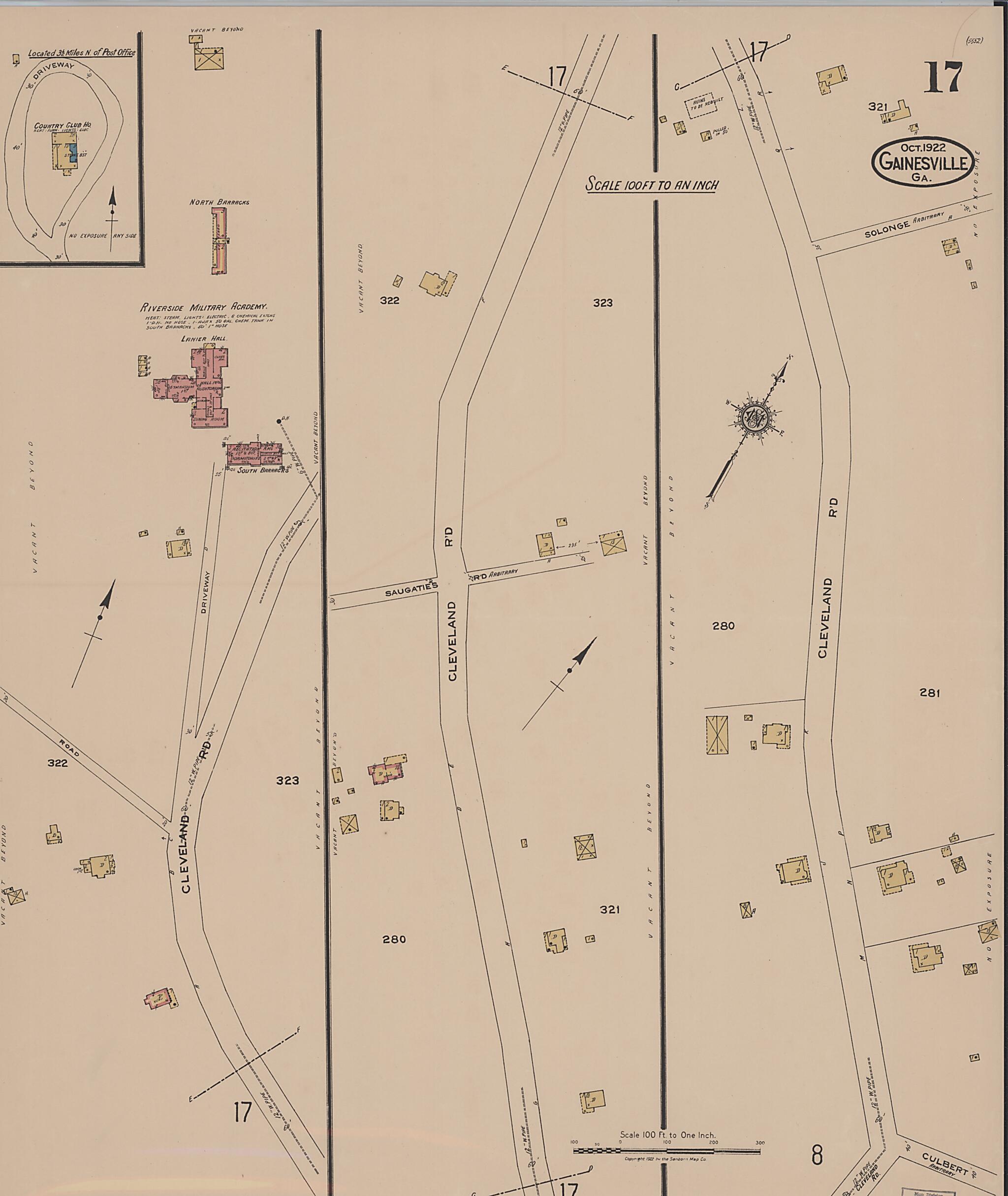 This old map of Gainesville, Hall County, Georgia was created by Sanborn Map Company in 1922