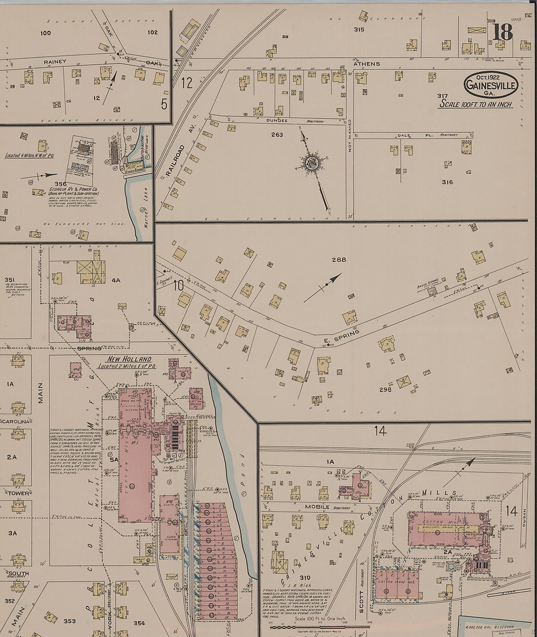 This old map of Gainesville, Hall County, Georgia was created by Sanborn Map Company in 1922