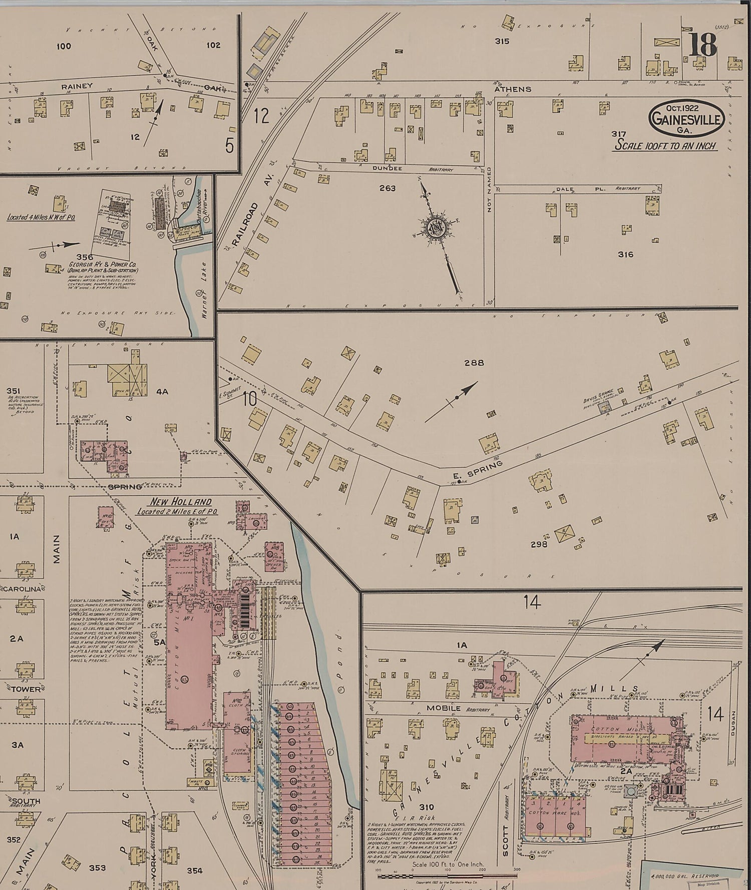 This old map of Gainesville, Hall County, Georgia was created by Sanborn Map Company in 1922