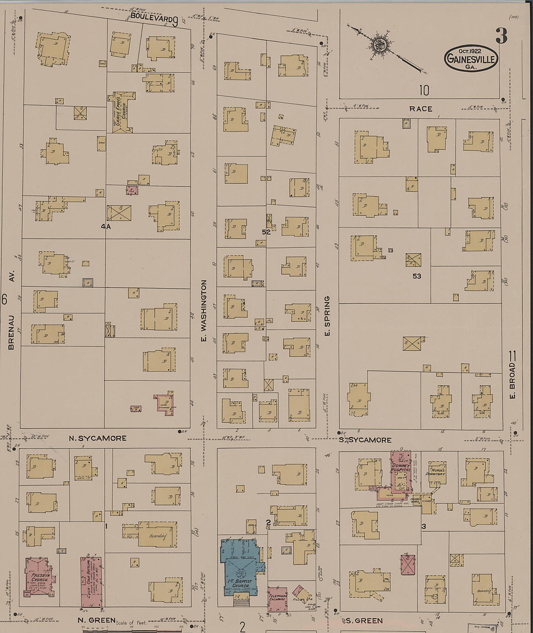 This old map of Gainesville, Hall County, Georgia was created by Sanborn Map Company in 1922