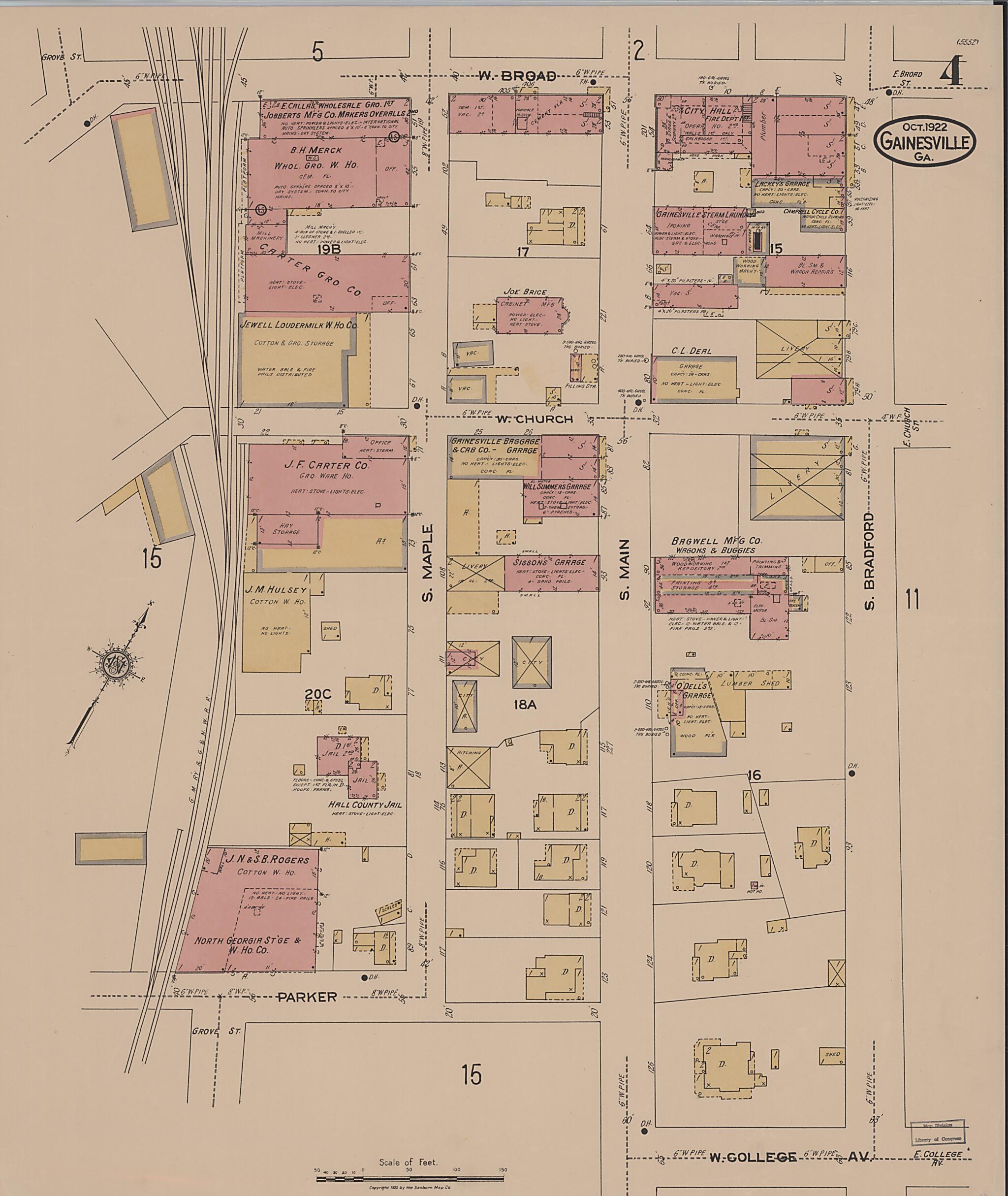 This old map of Gainesville, Hall County, Georgia was created by Sanborn Map Company in 1922