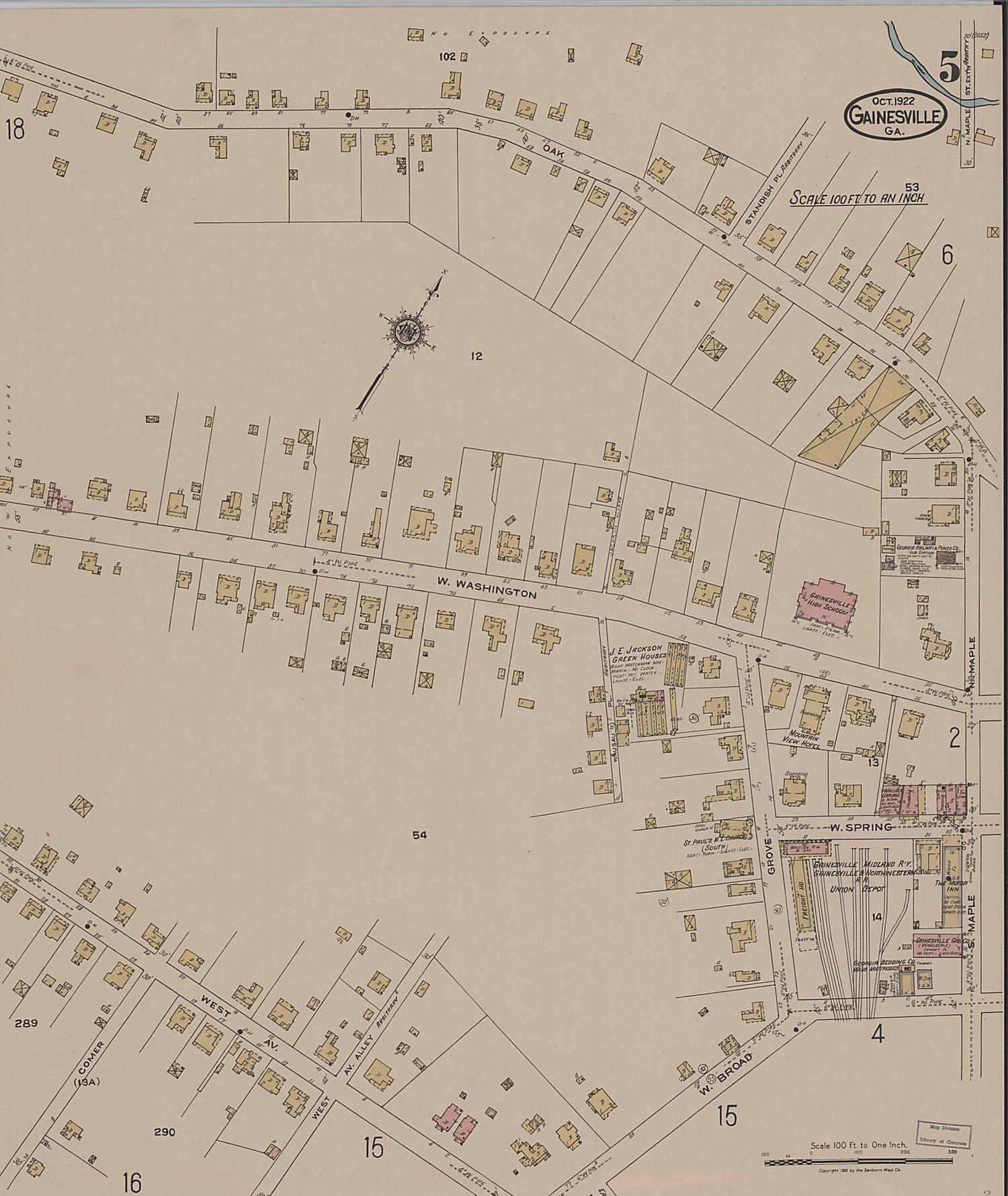 This old map of Gainesville, Hall County, Georgia was created by Sanborn Map Company in 1922