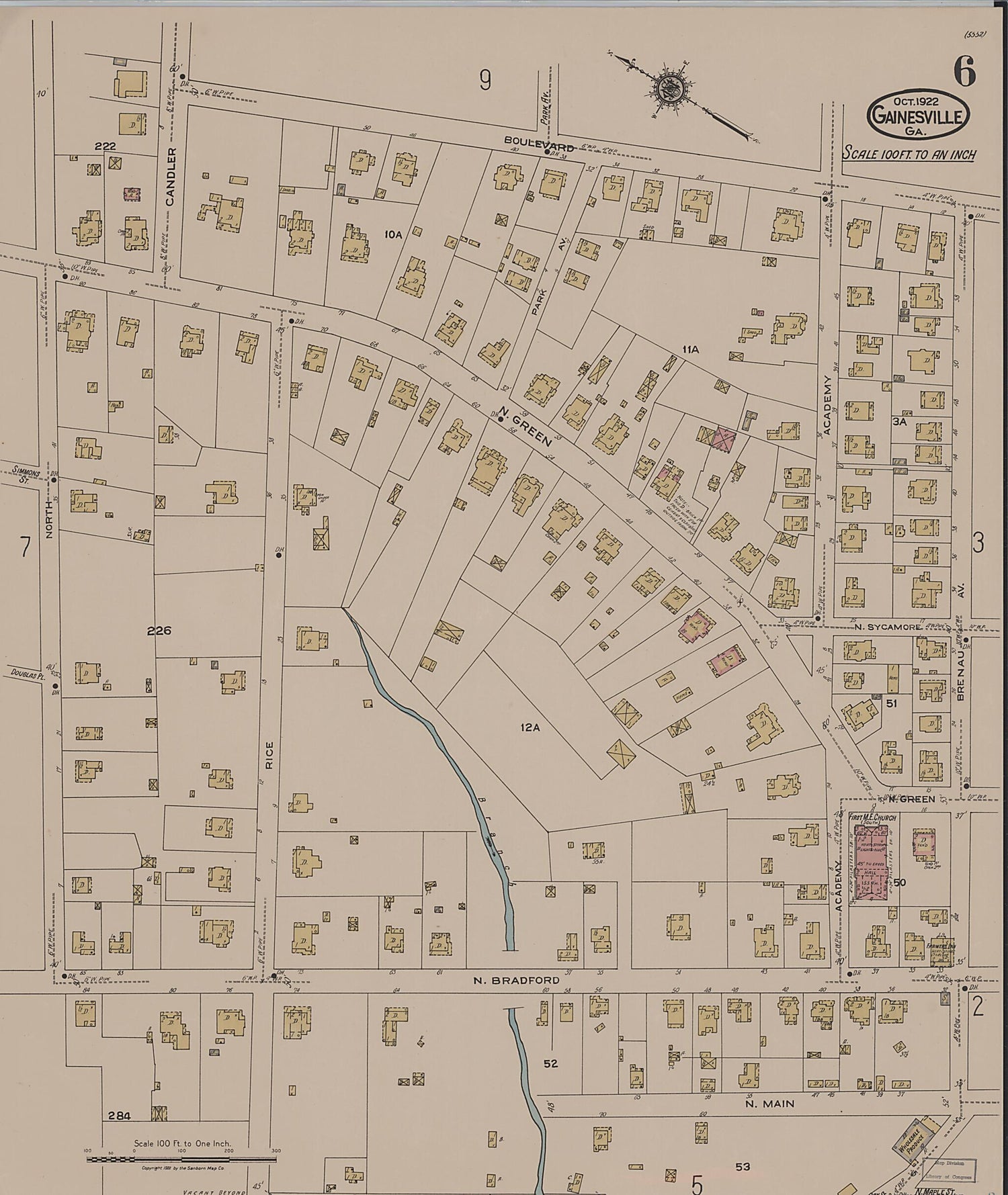 This old map of Gainesville, Hall County, Georgia was created by Sanborn Map Company in 1922