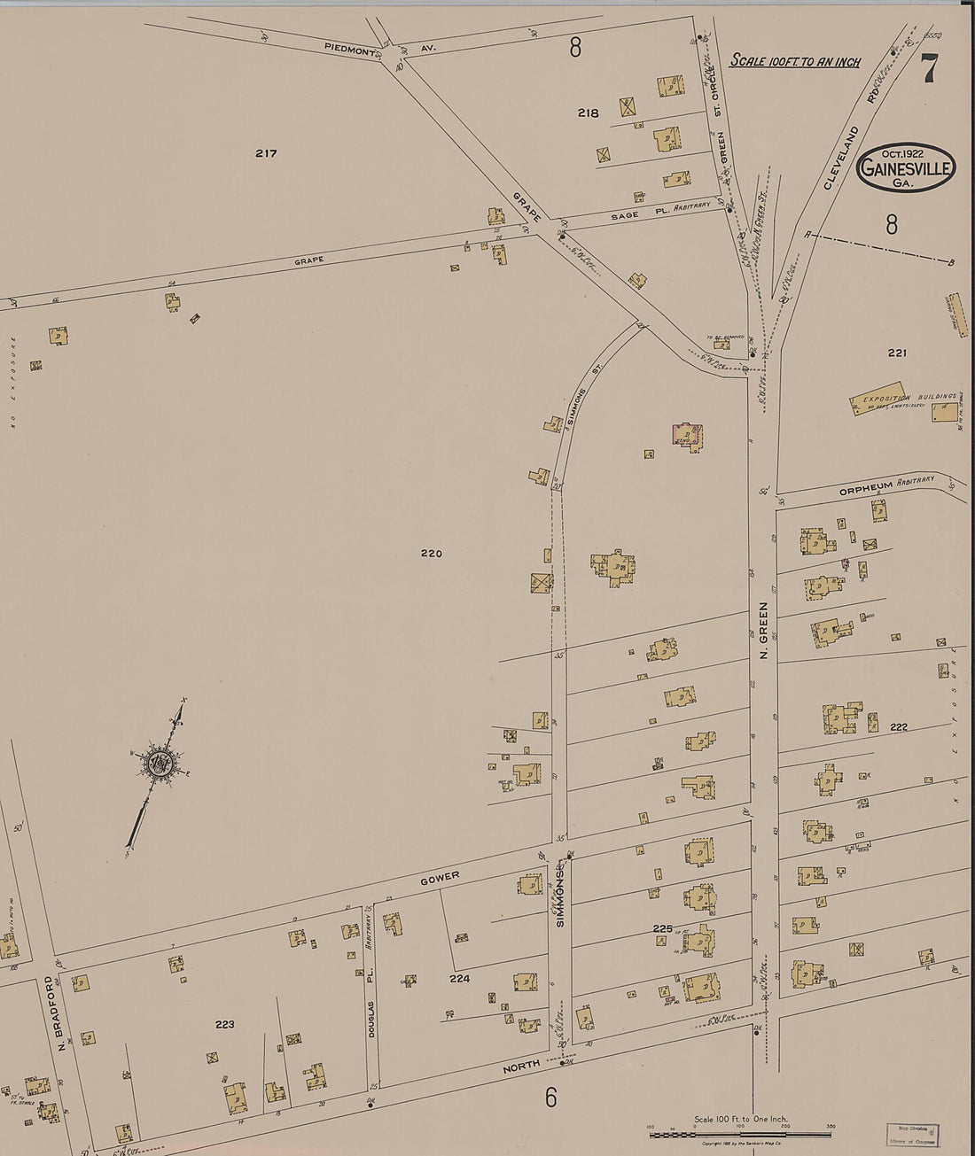 This old map of Gainesville, Hall County, Georgia was created by Sanborn Map Company in 1922