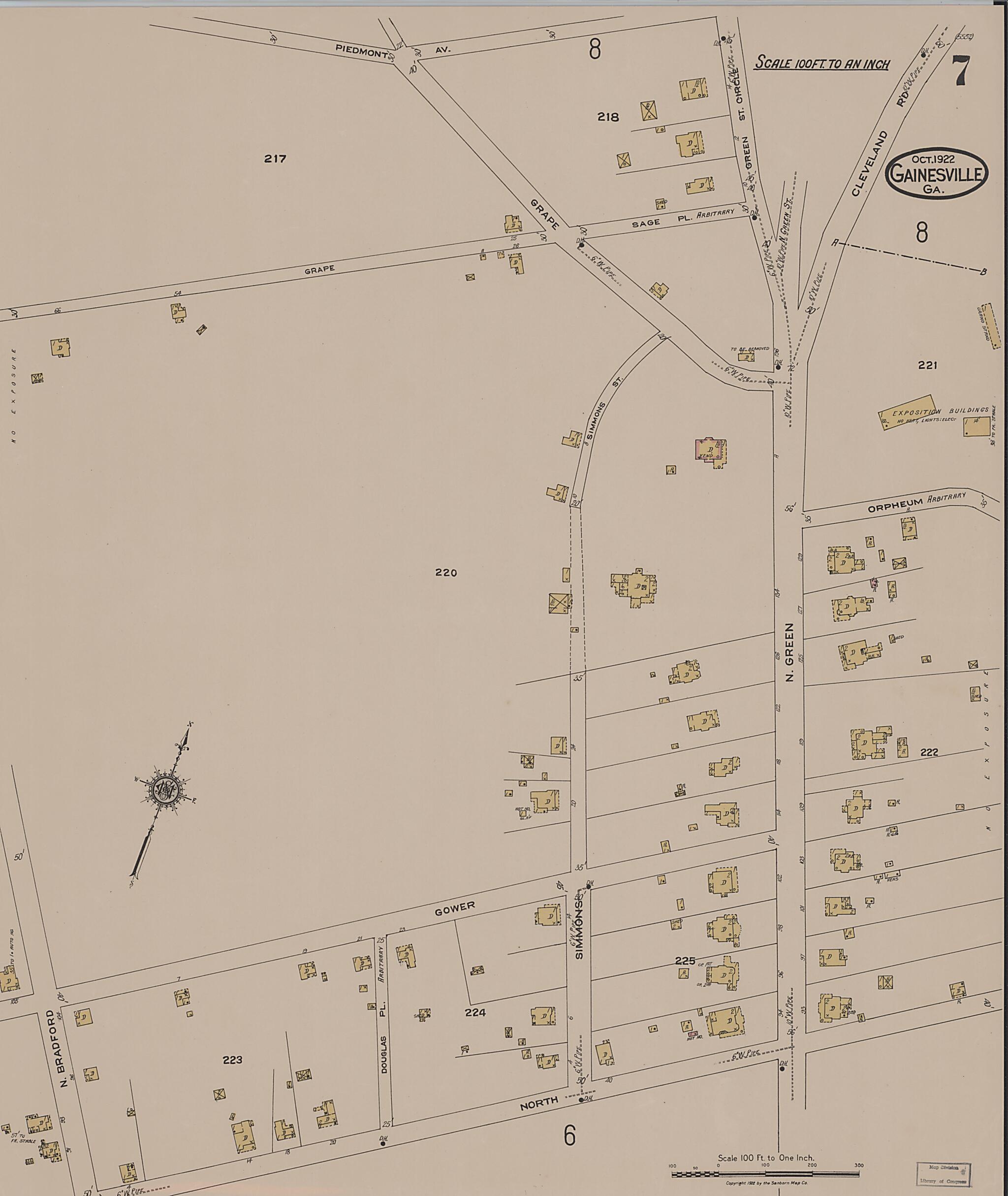 This old map of Gainesville, Hall County, Georgia was created by Sanborn Map Company in 1922