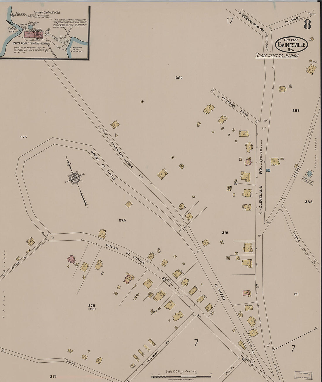 This old map of Gainesville, Hall County, Georgia was created by Sanborn Map Company in 1922