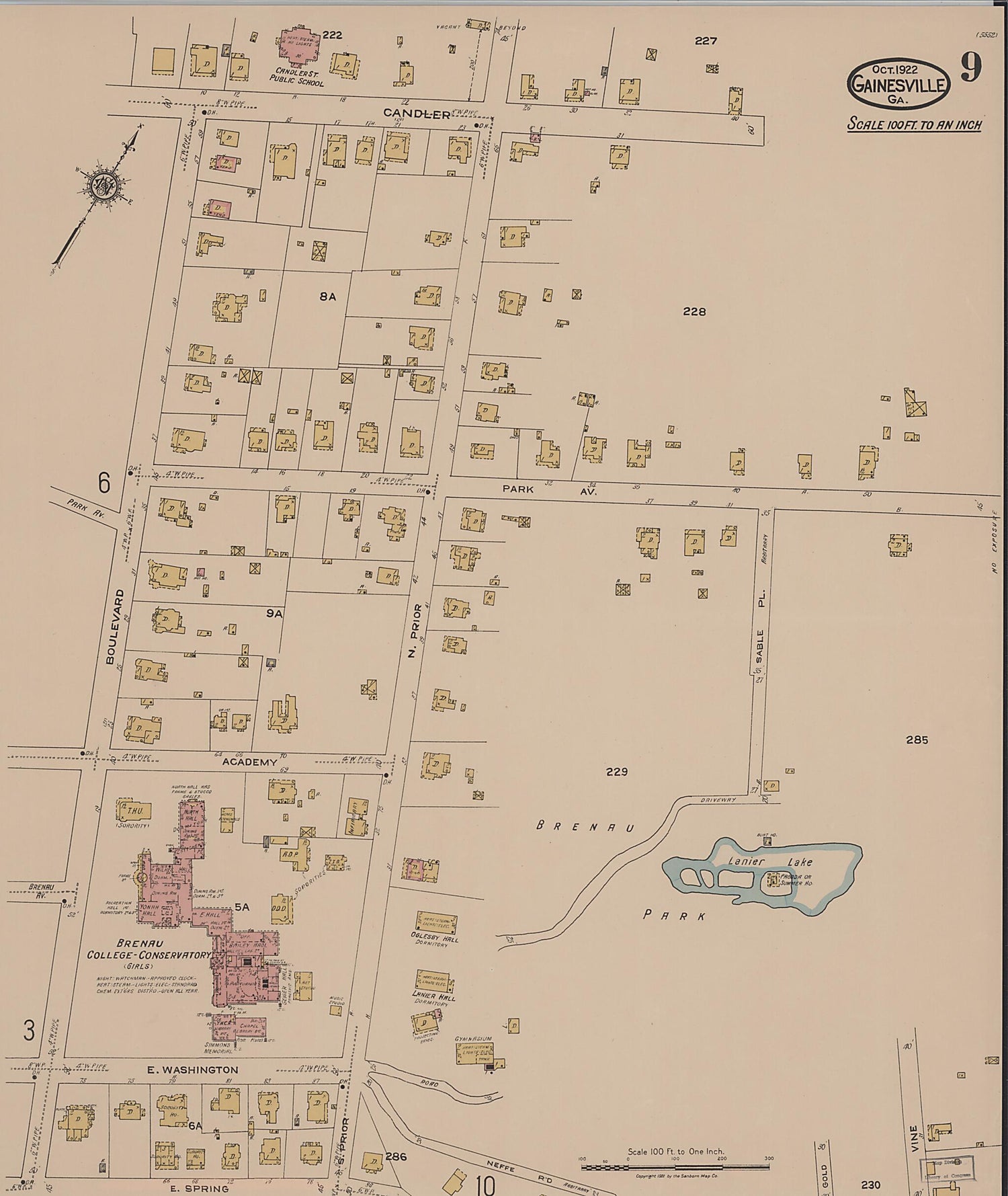 This old map of Gainesville, Hall County, Georgia was created by Sanborn Map Company in 1922