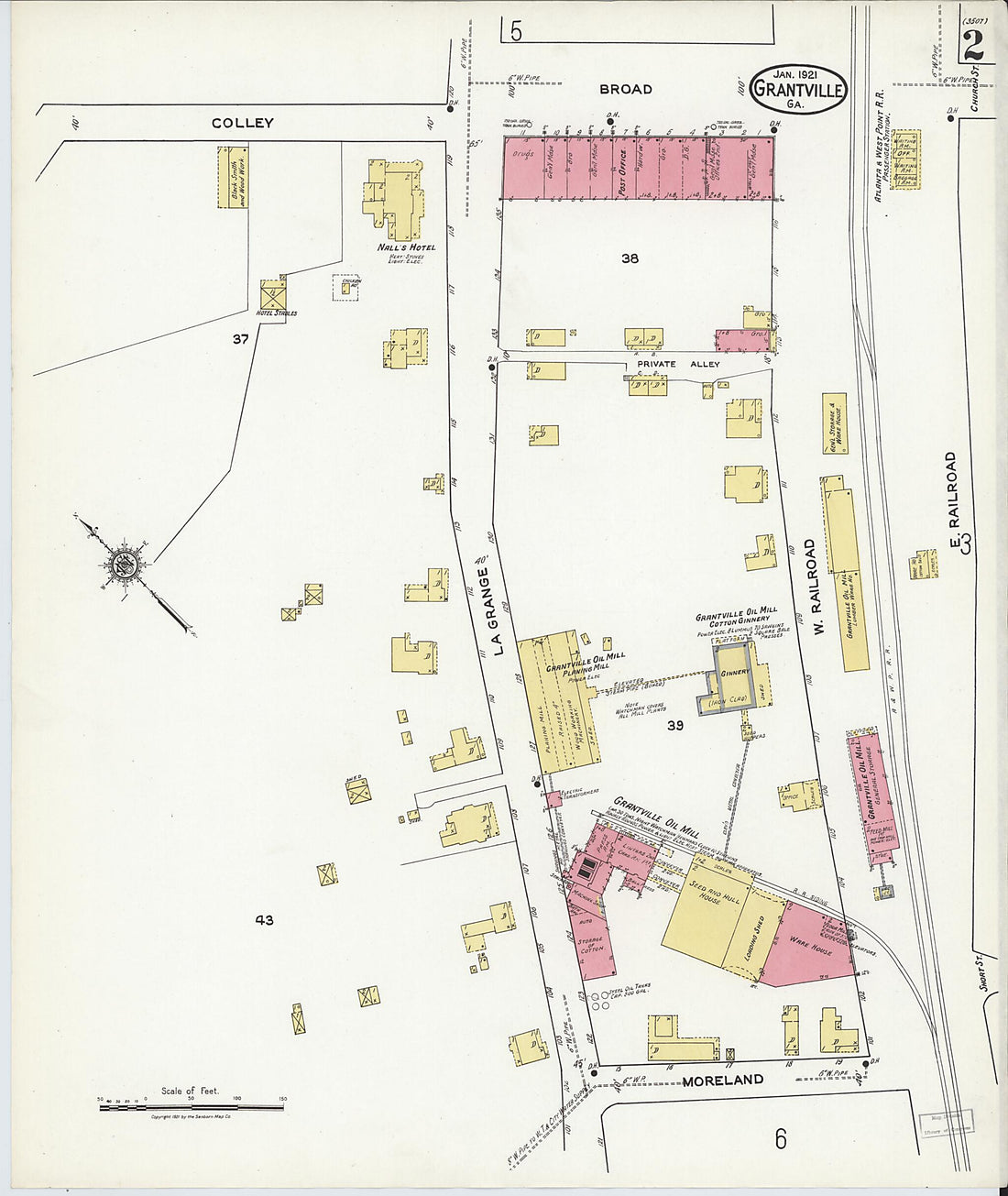 This old map of Grantville, Coweta County, Georgia was created by Sanborn Map Company in 1921