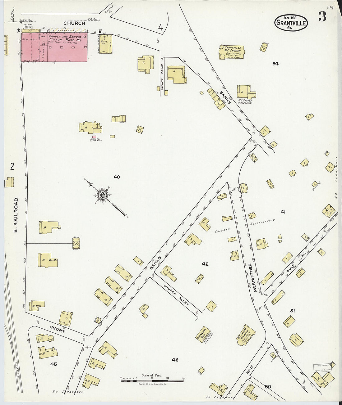 This old map of Grantville, Coweta County, Georgia was created by Sanborn Map Company in 1921