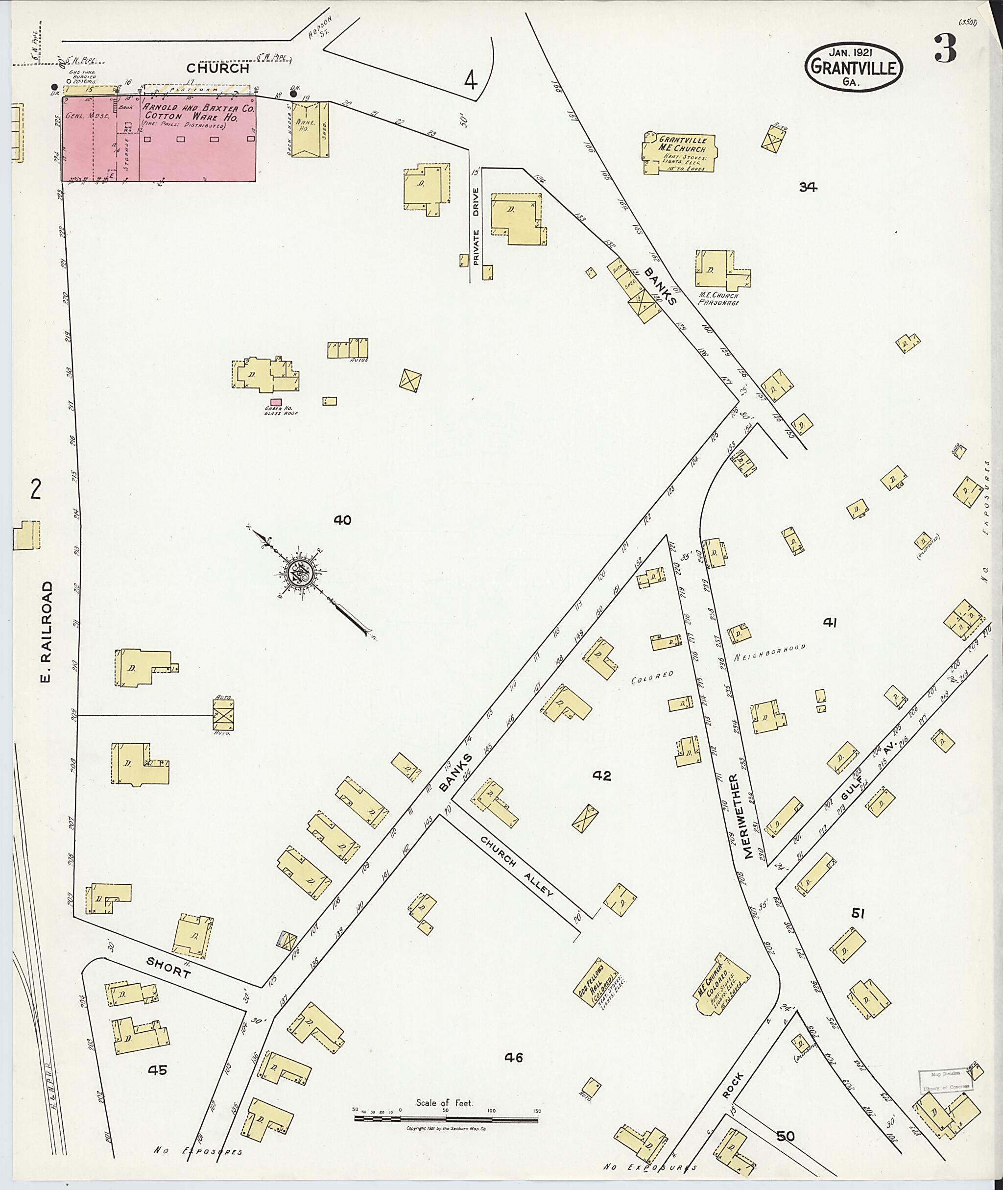 This old map of Grantville, Coweta County, Georgia was created by Sanborn Map Company in 1921