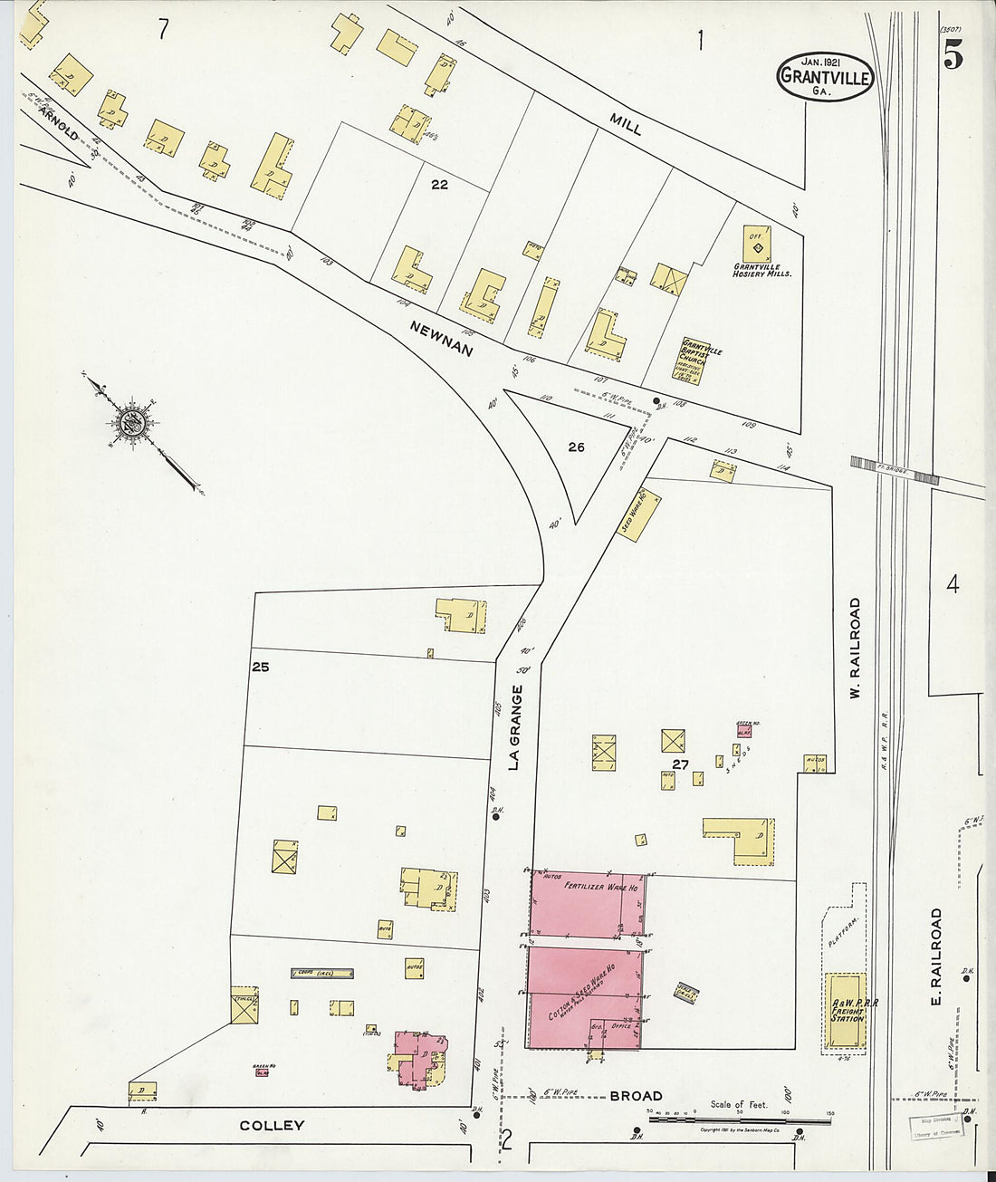 This old map of Grantville, Coweta County, Georgia was created by Sanborn Map Company in 1921