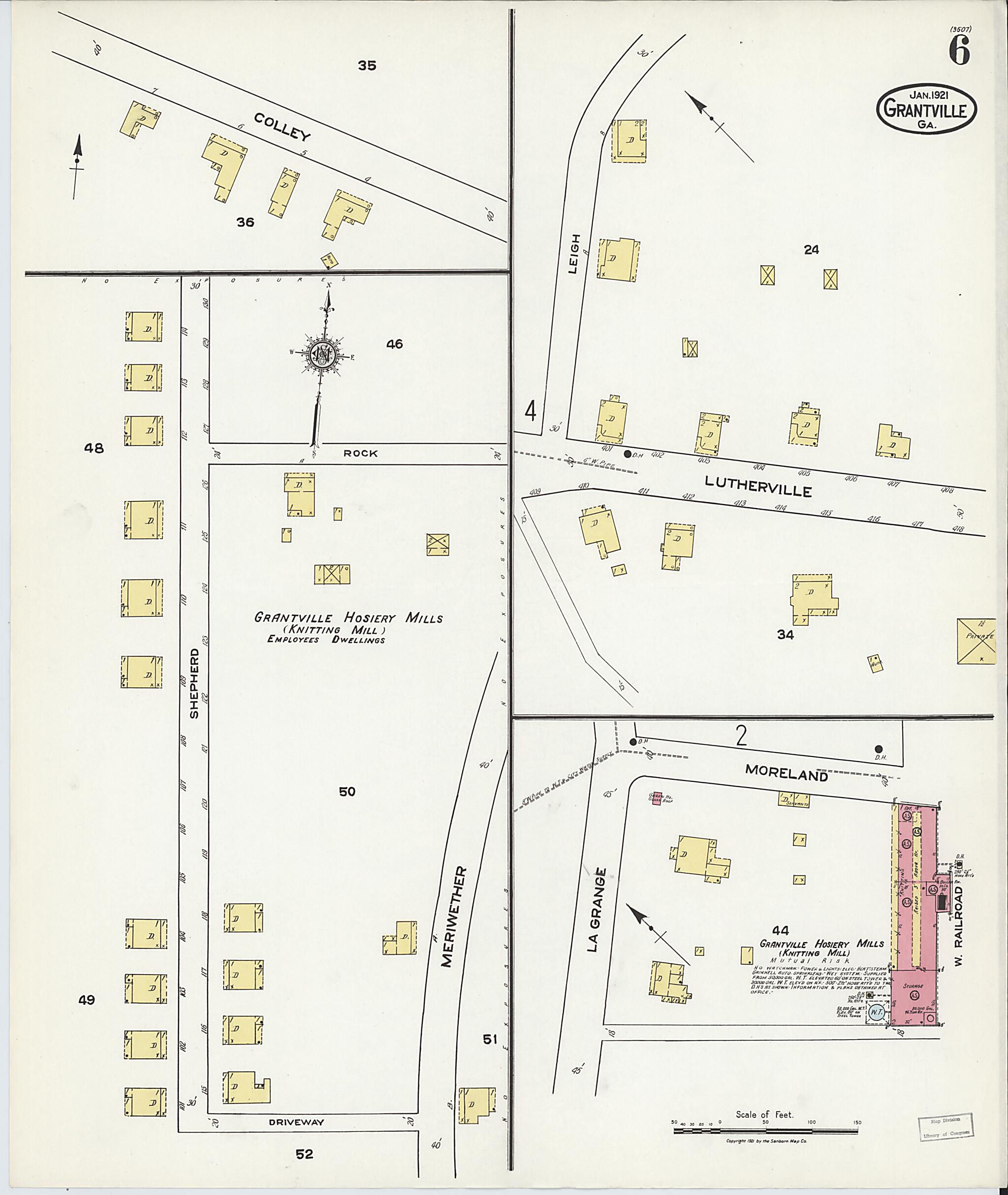 This old map of Grantville, Coweta County, Georgia was created by Sanborn Map Company in 1921