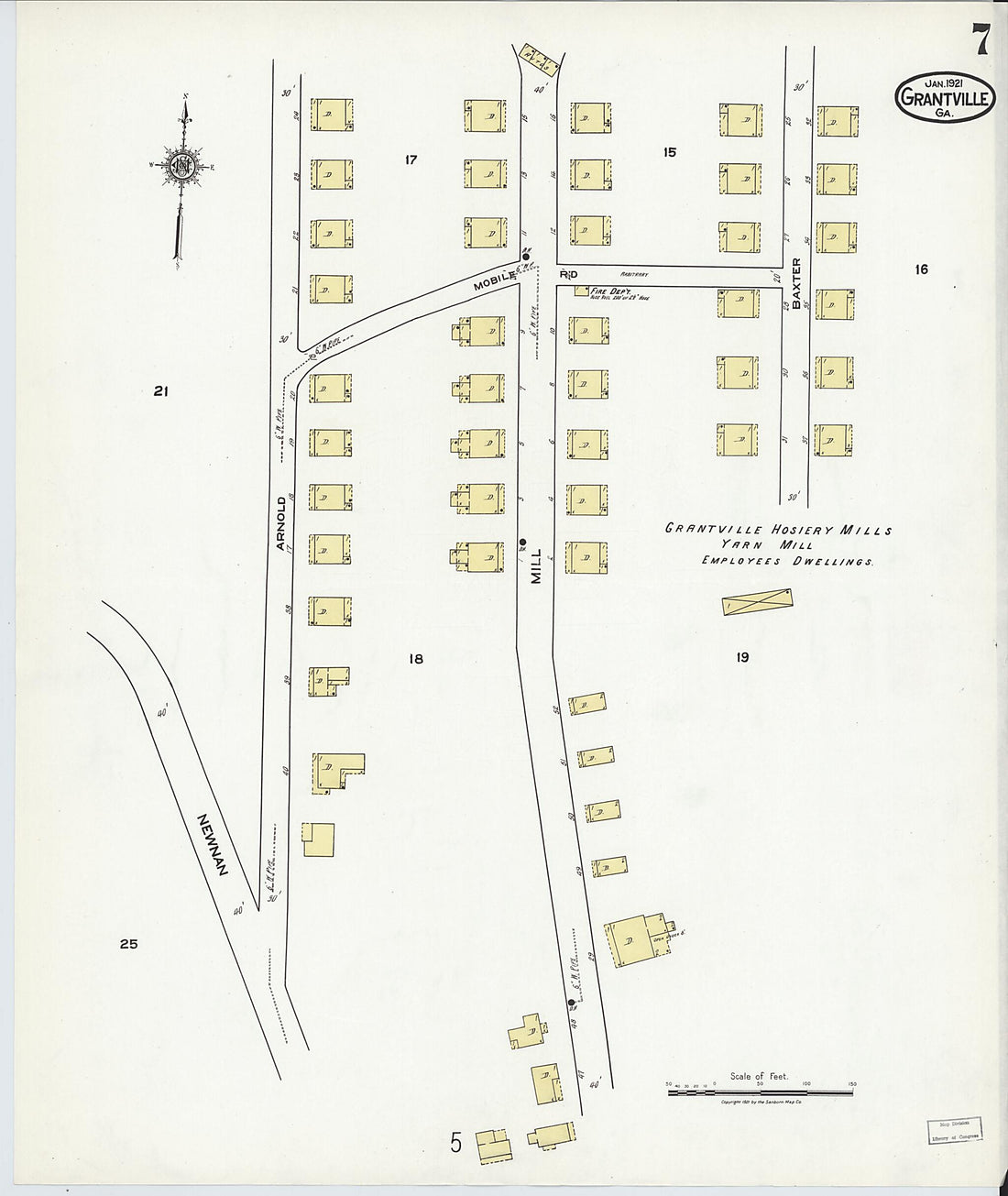 This old map of Grantville, Coweta County, Georgia was created by Sanborn Map Company in 1921