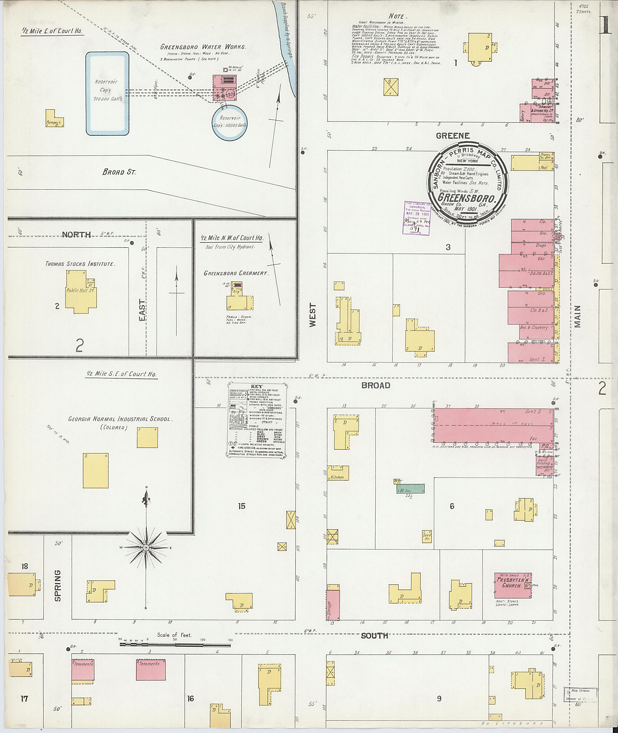 This old map of Greensboro, Greene County, Georgia was created by Sanborn Map Company in 1901