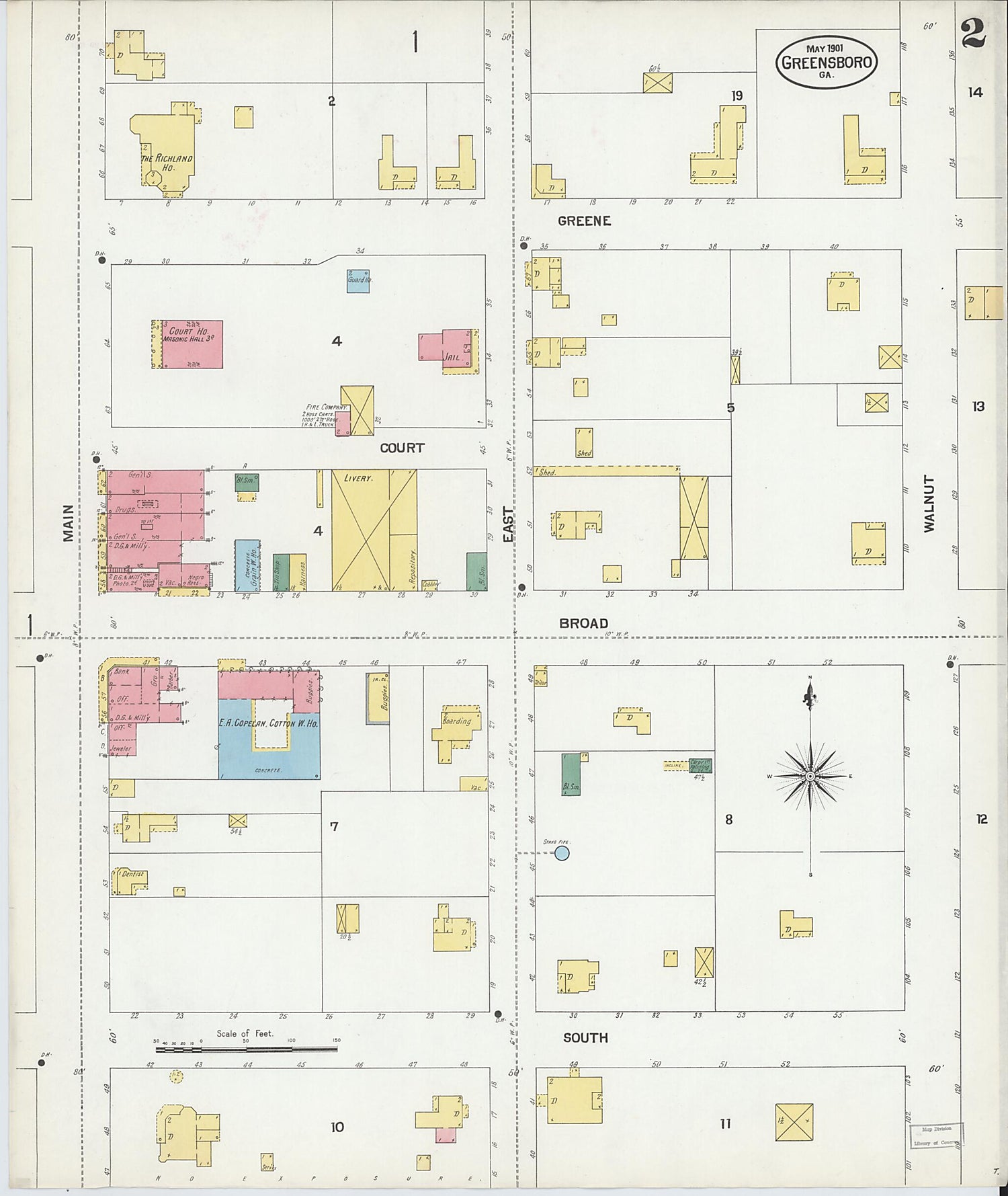 This old map of Greensboro, Greene County, Georgia was created by Sanborn Map Company in 1901