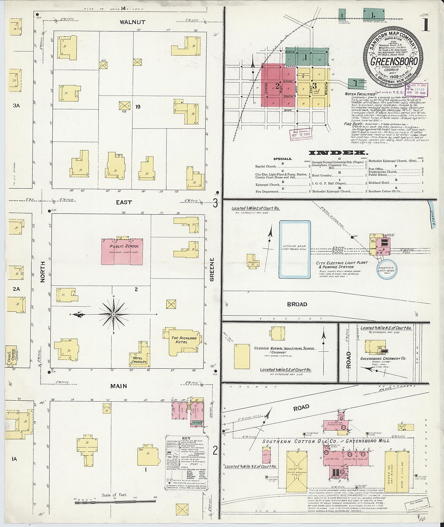 This old map of Greensboro, Greene County, Georgia was created by Sanborn Map Company in 1909