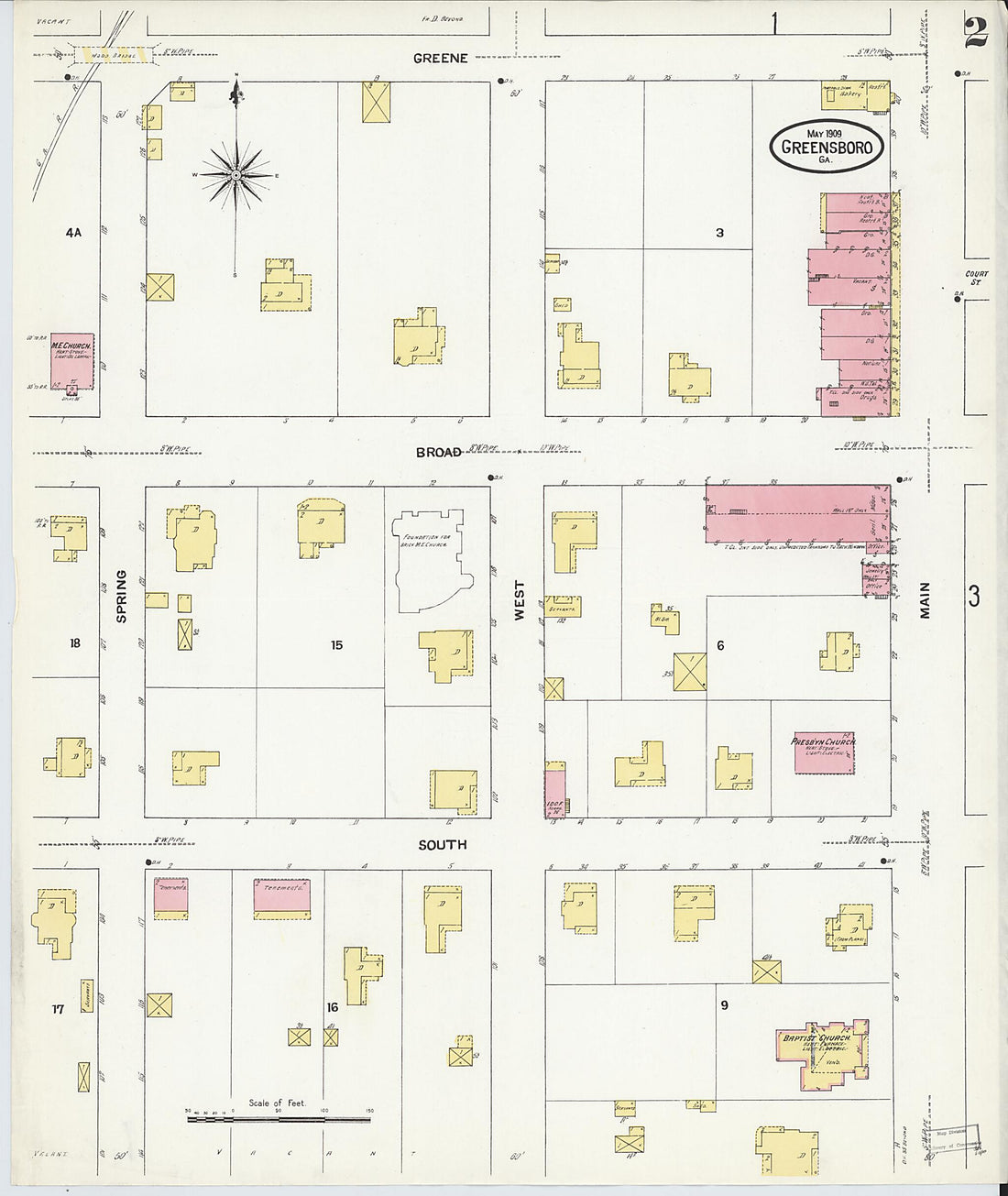 This old map of Greensboro, Greene County, Georgia was created by Sanborn Map Company in 1909