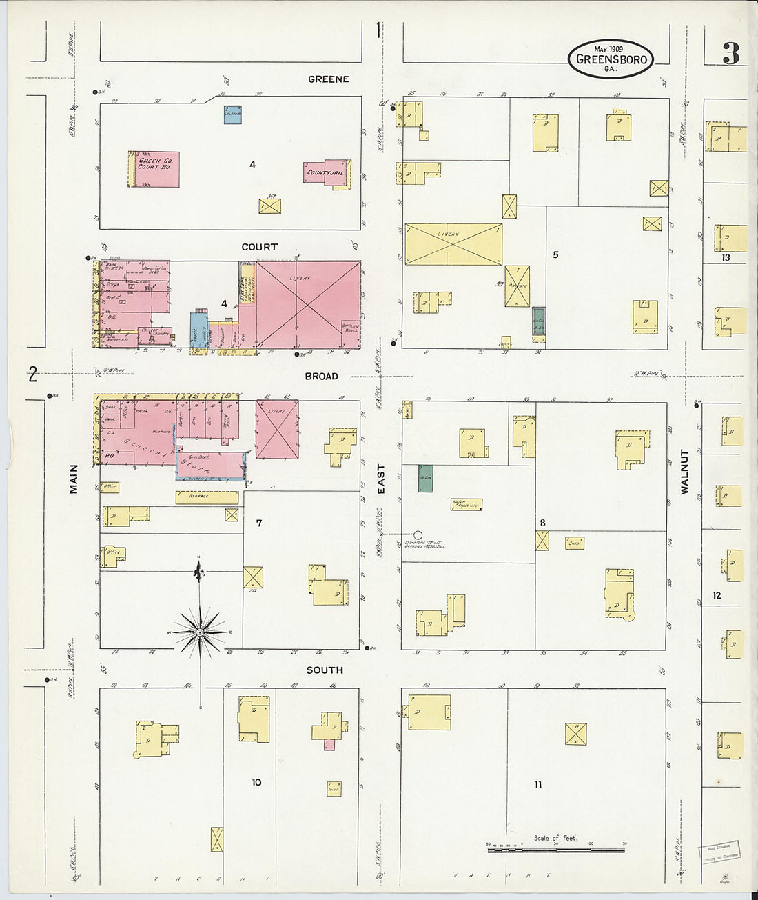 This old map of Greensboro, Greene County, Georgia was created by Sanborn Map Company in 1909