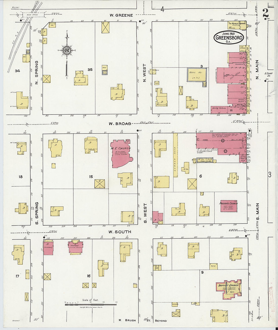 This old map of Greensboro, Greene County, Georgia was created by Sanborn Map Company in 1921