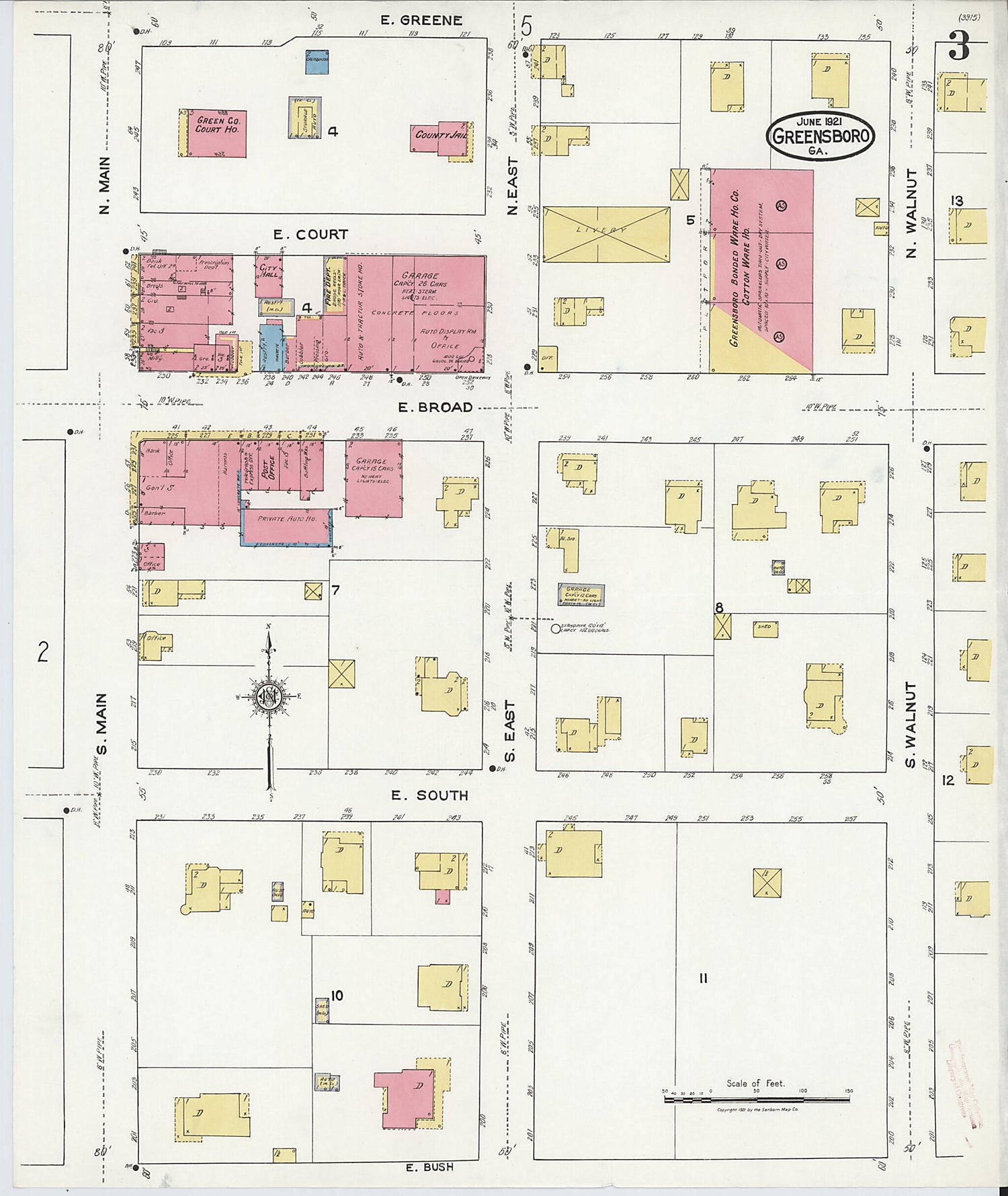 This old map of Greensboro, Greene County, Georgia was created by Sanborn Map Company in 1921