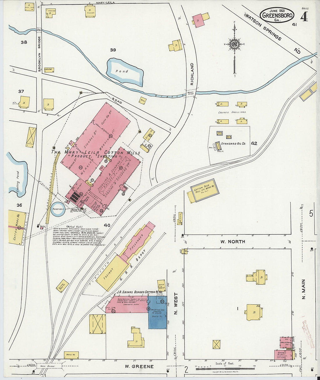 This old map of Greensboro, Greene County, Georgia was created by Sanborn Map Company in 1921