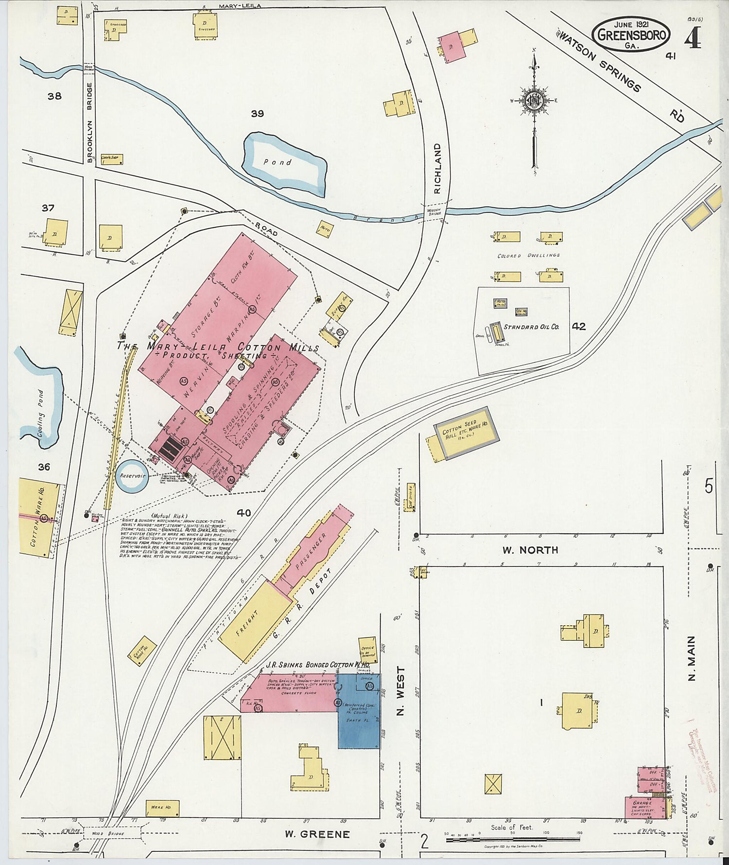 This old map of Greensboro, Greene County, Georgia was created by Sanborn Map Company in 1921