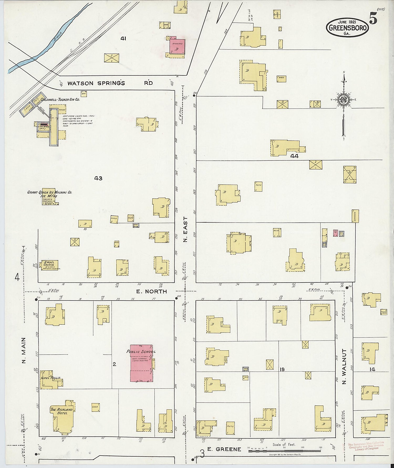 This old map of Greensboro, Greene County, Georgia was created by Sanborn Map Company in 1921