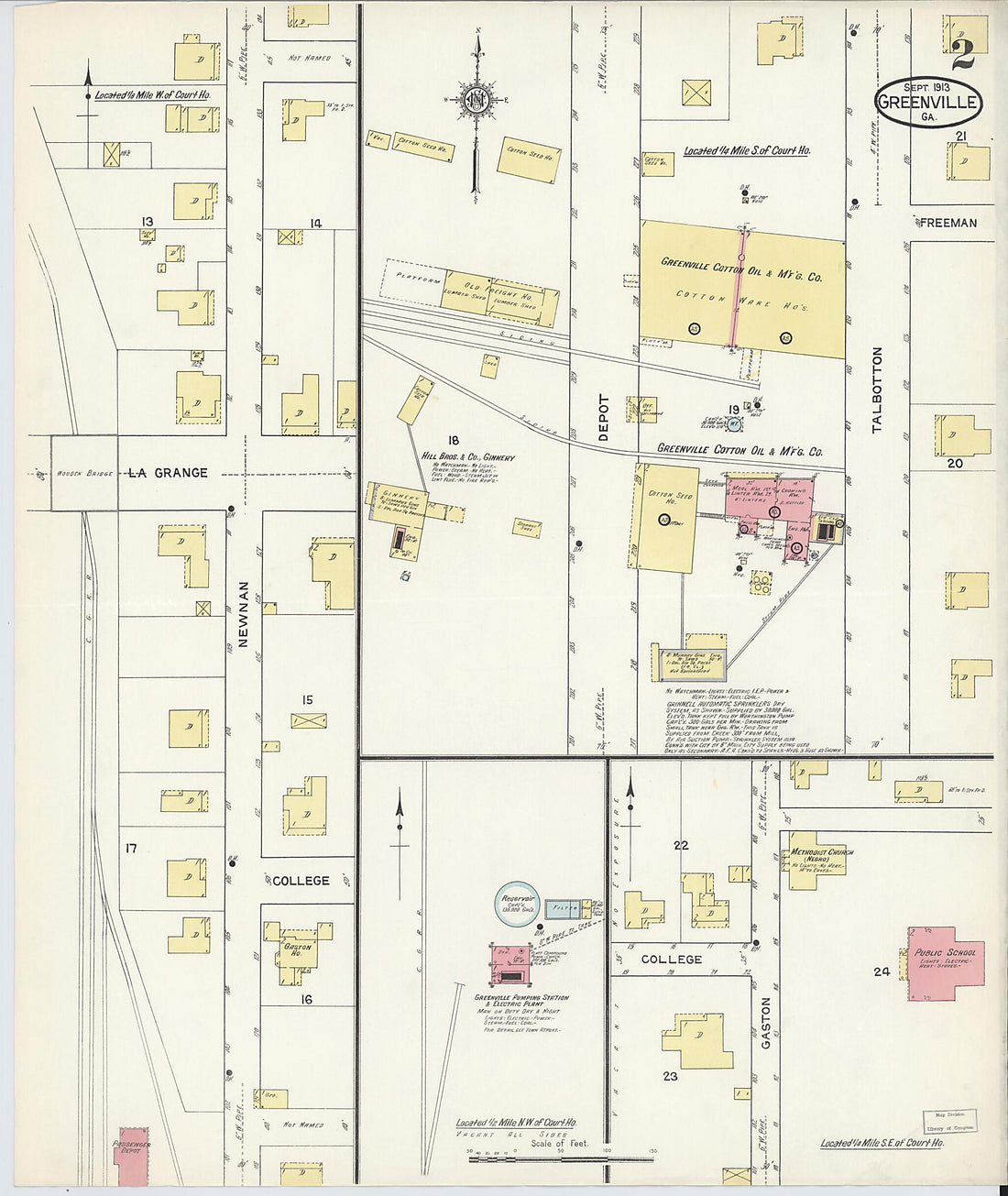 This old map of Greenville, Meriweather County, Georgia was created by Sanborn Map Company in 1913