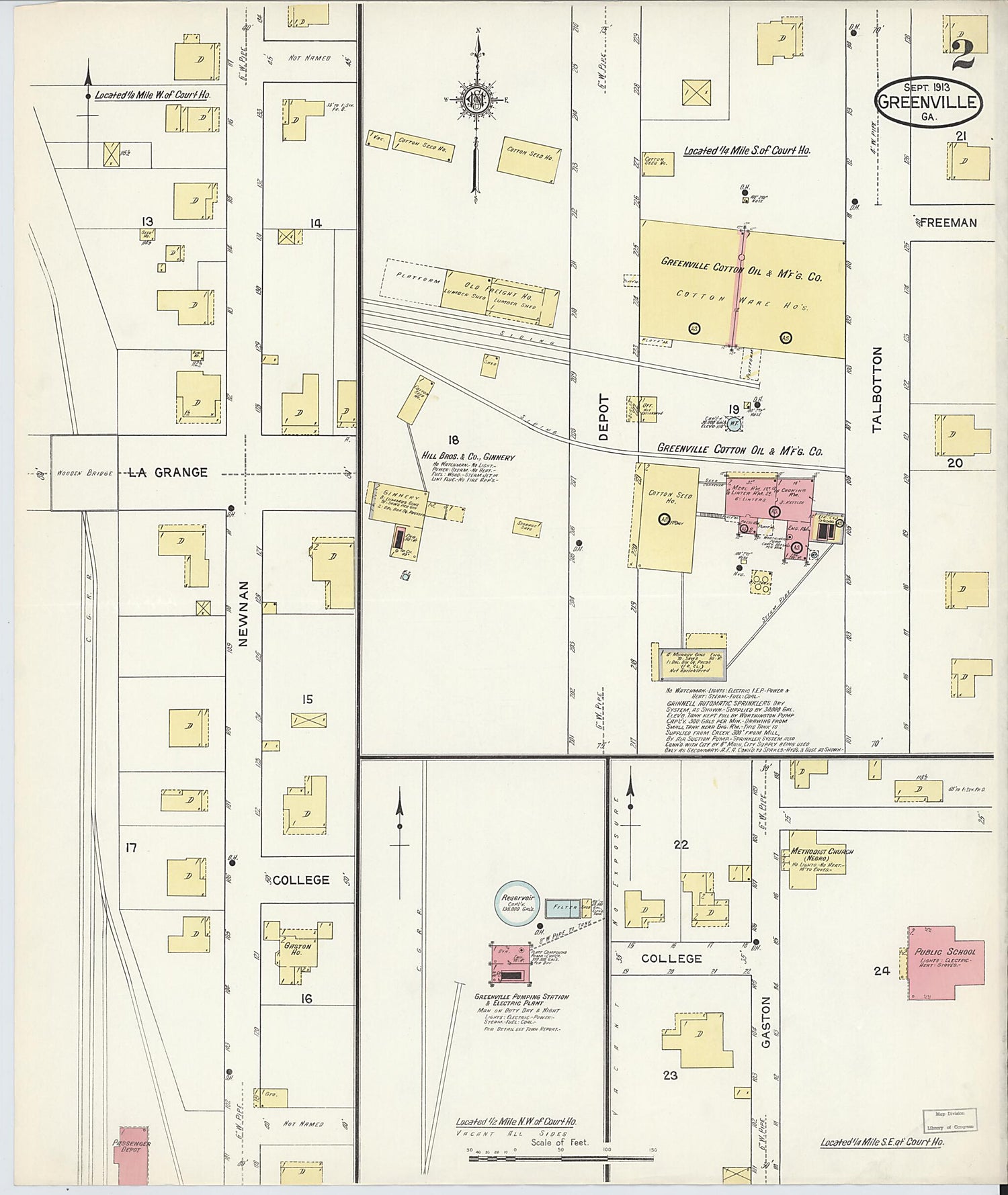 This old map of Greenville, Meriweather County, Georgia was created by Sanborn Map Company in 1913