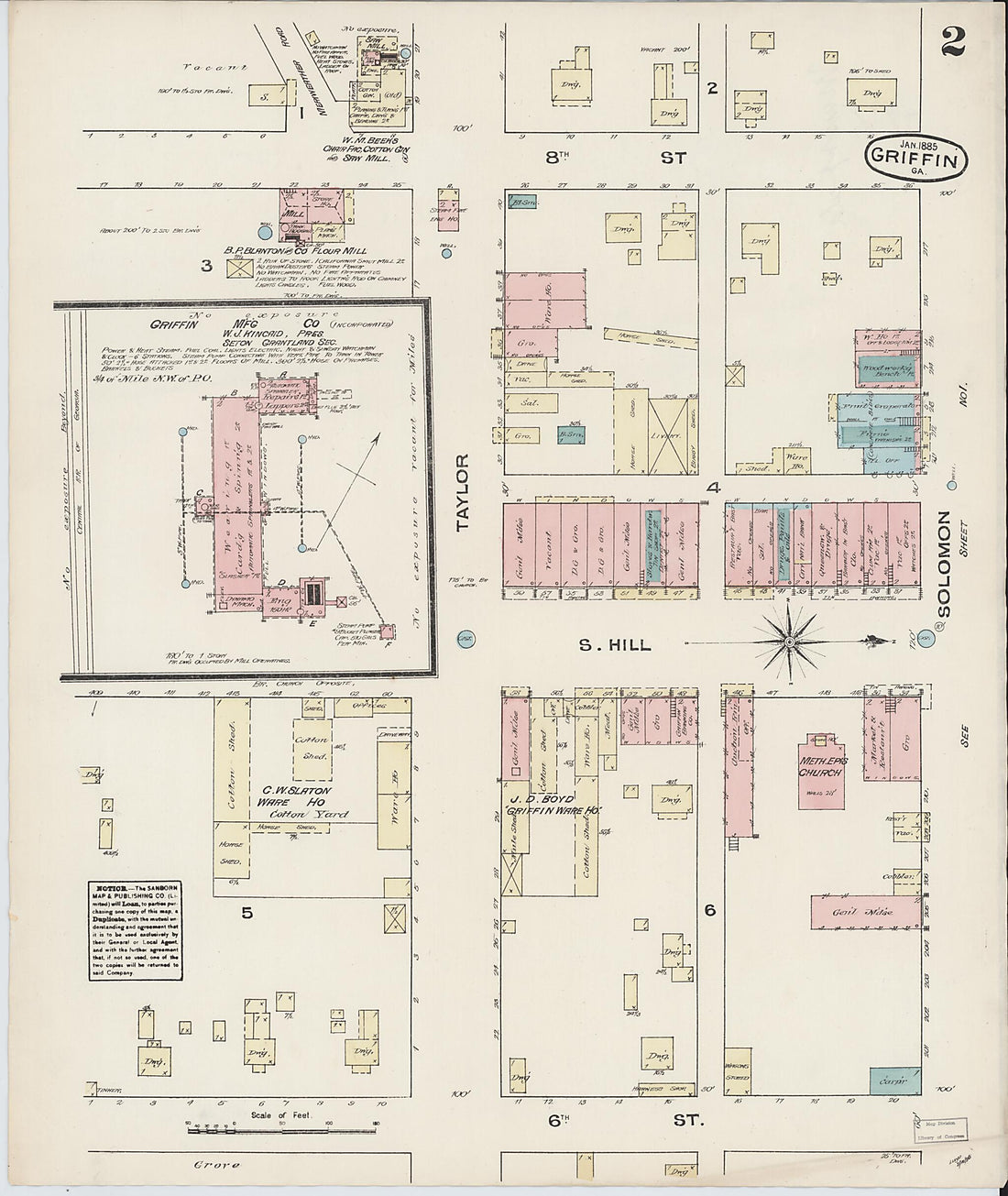 This old map of Griffin, Spalding County, Georgia was created by Sanborn Map Company in 1885