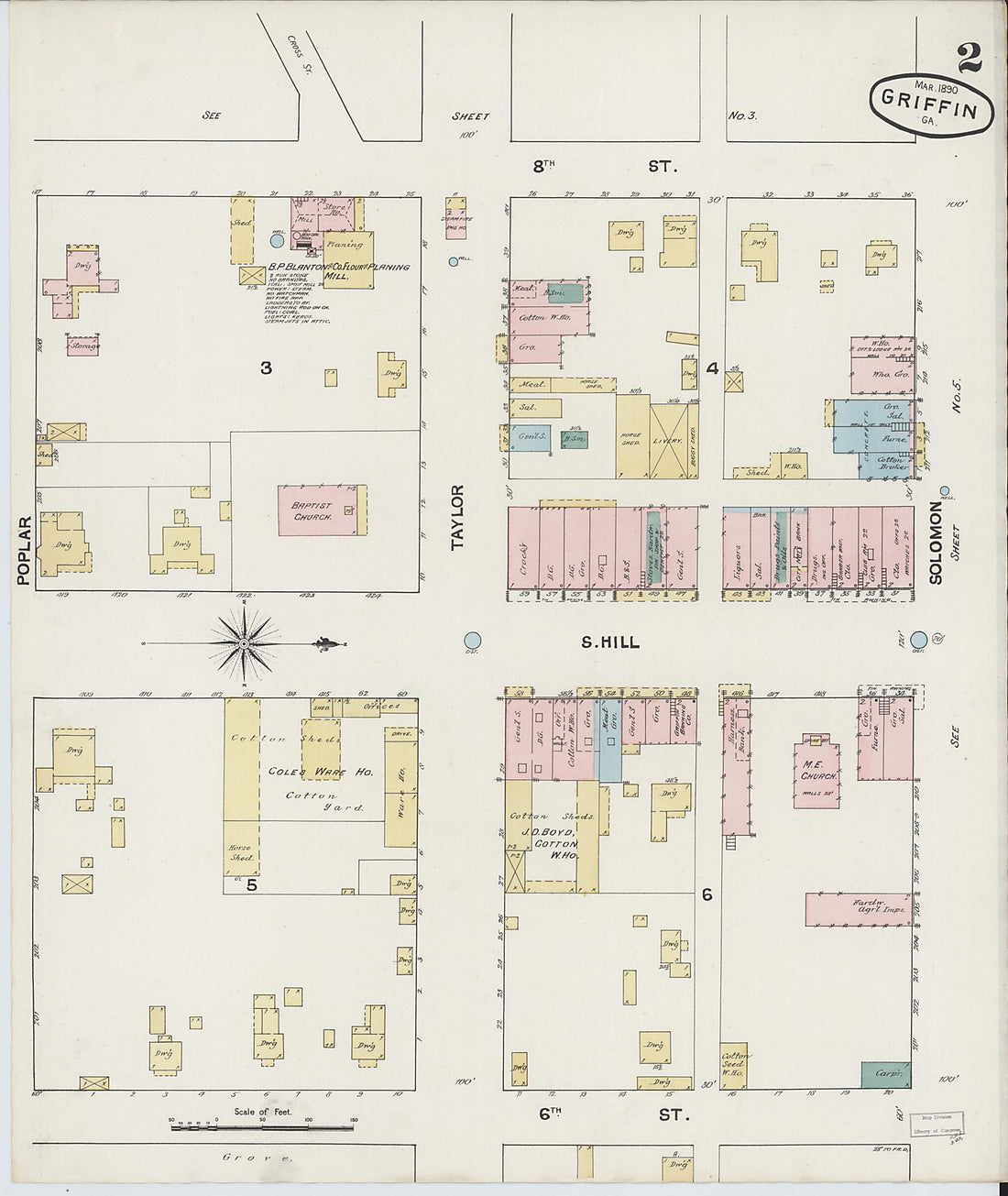 This old map of Griffin, Spalding County, Georgia was created by Sanborn Map Company in 1890