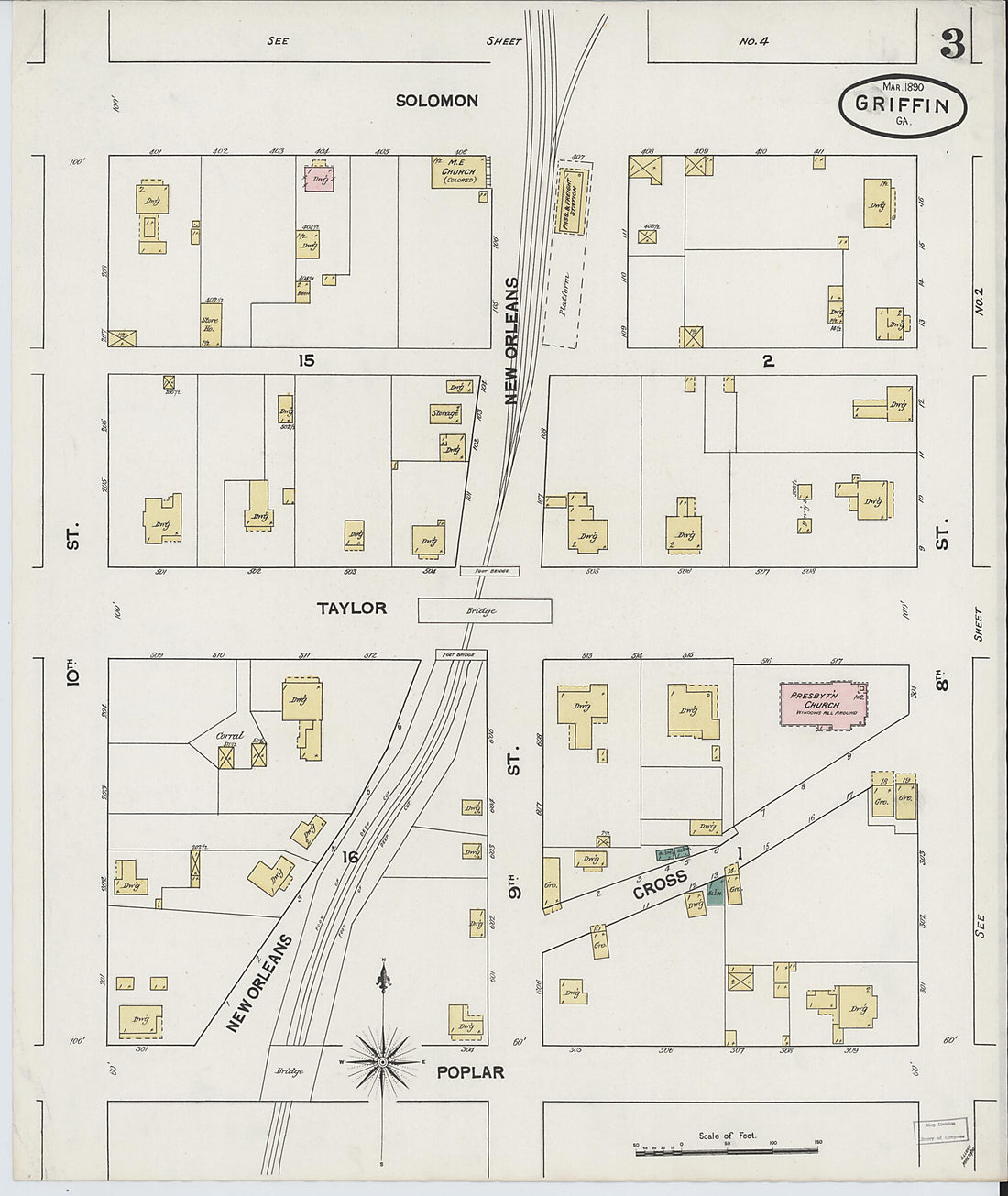 This old map of Griffin, Spalding County, Georgia was created by Sanborn Map Company in 1890