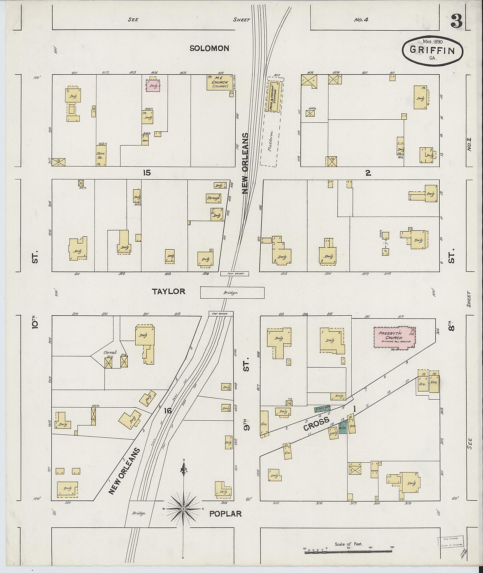 This old map of Griffin, Spalding County, Georgia was created by Sanborn Map Company in 1890