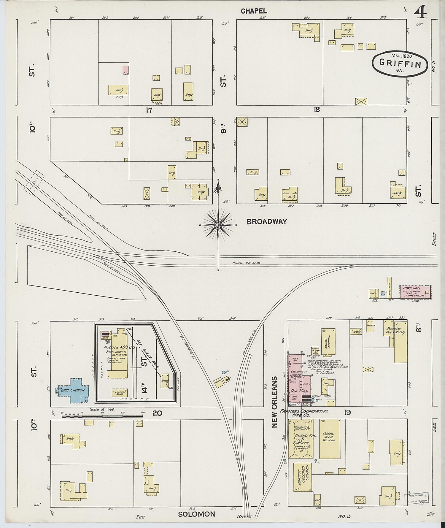 This old map of Griffin, Spalding County, Georgia was created by Sanborn Map Company in 1890