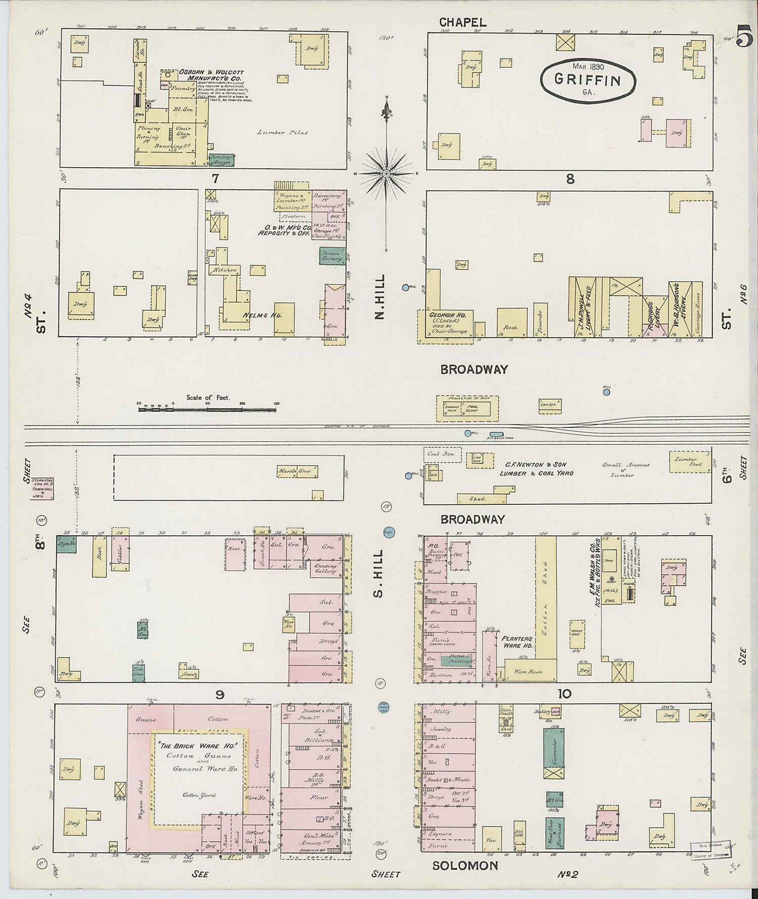 This old map of Griffin, Spalding County, Georgia was created by Sanborn Map Company in 1890