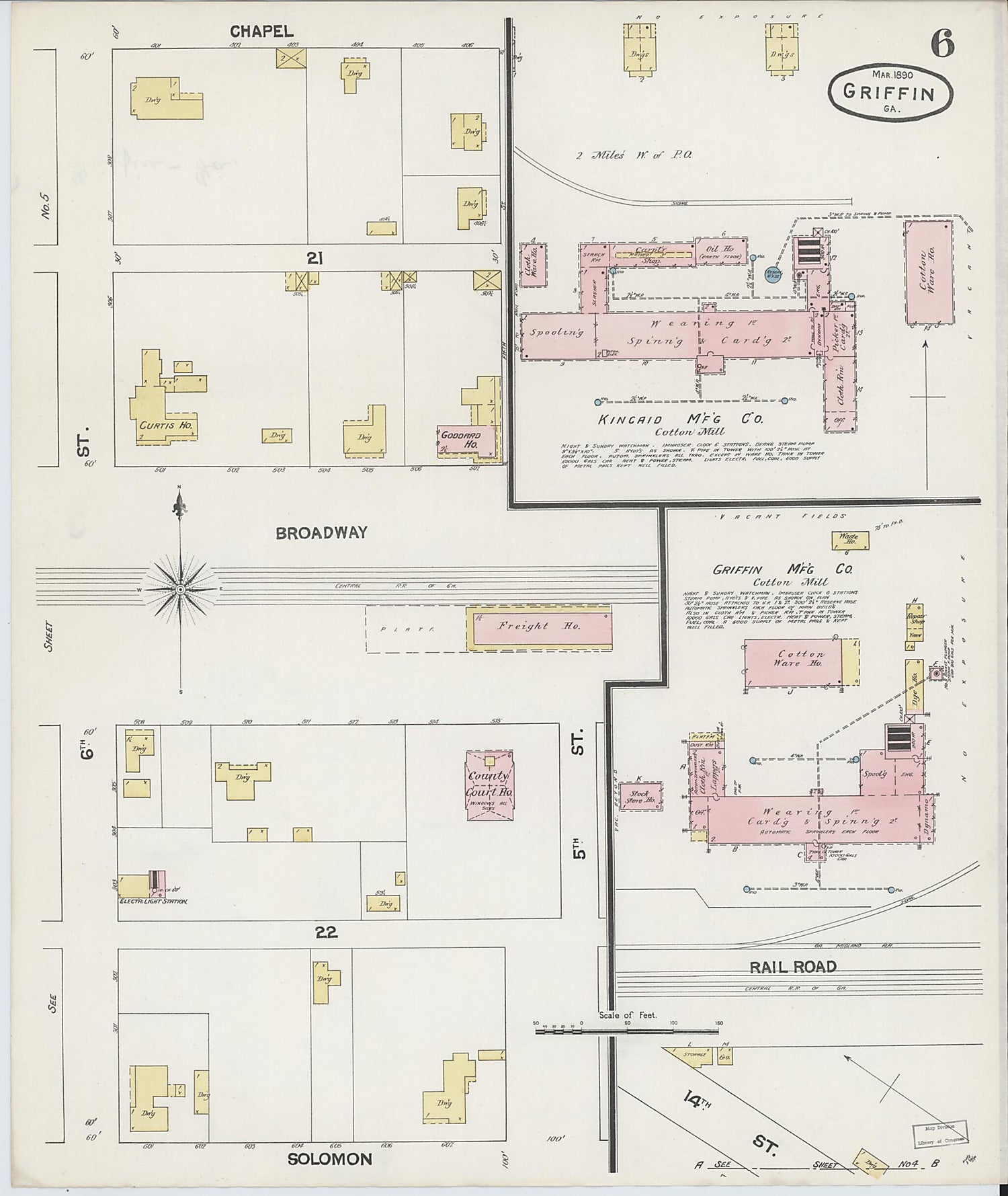 This old map of Griffin, Spalding County, Georgia was created by Sanborn Map Company in 1890