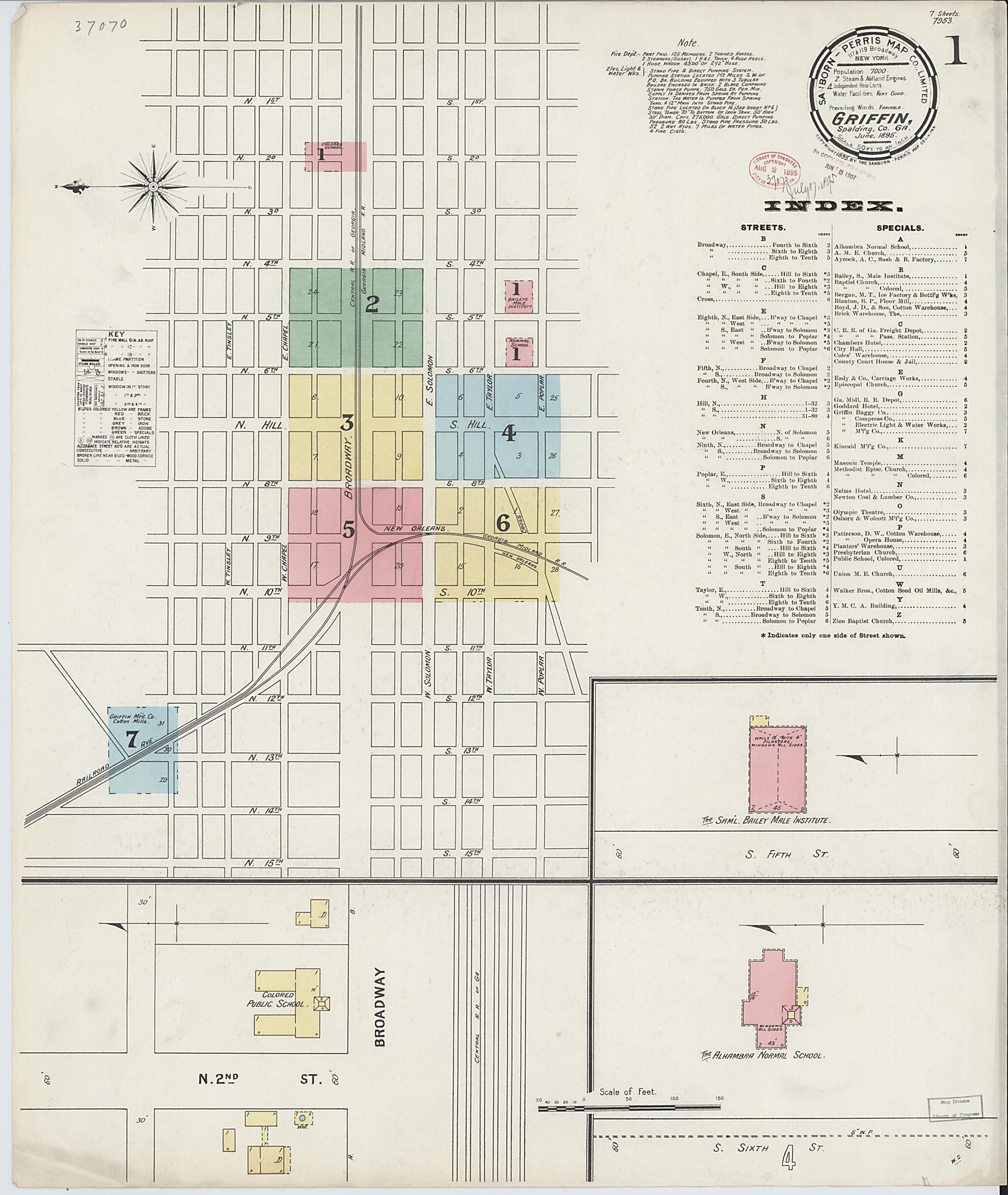 This old map of Griffin, Spalding County, Georgia was created by Sanborn Map Company in 1895