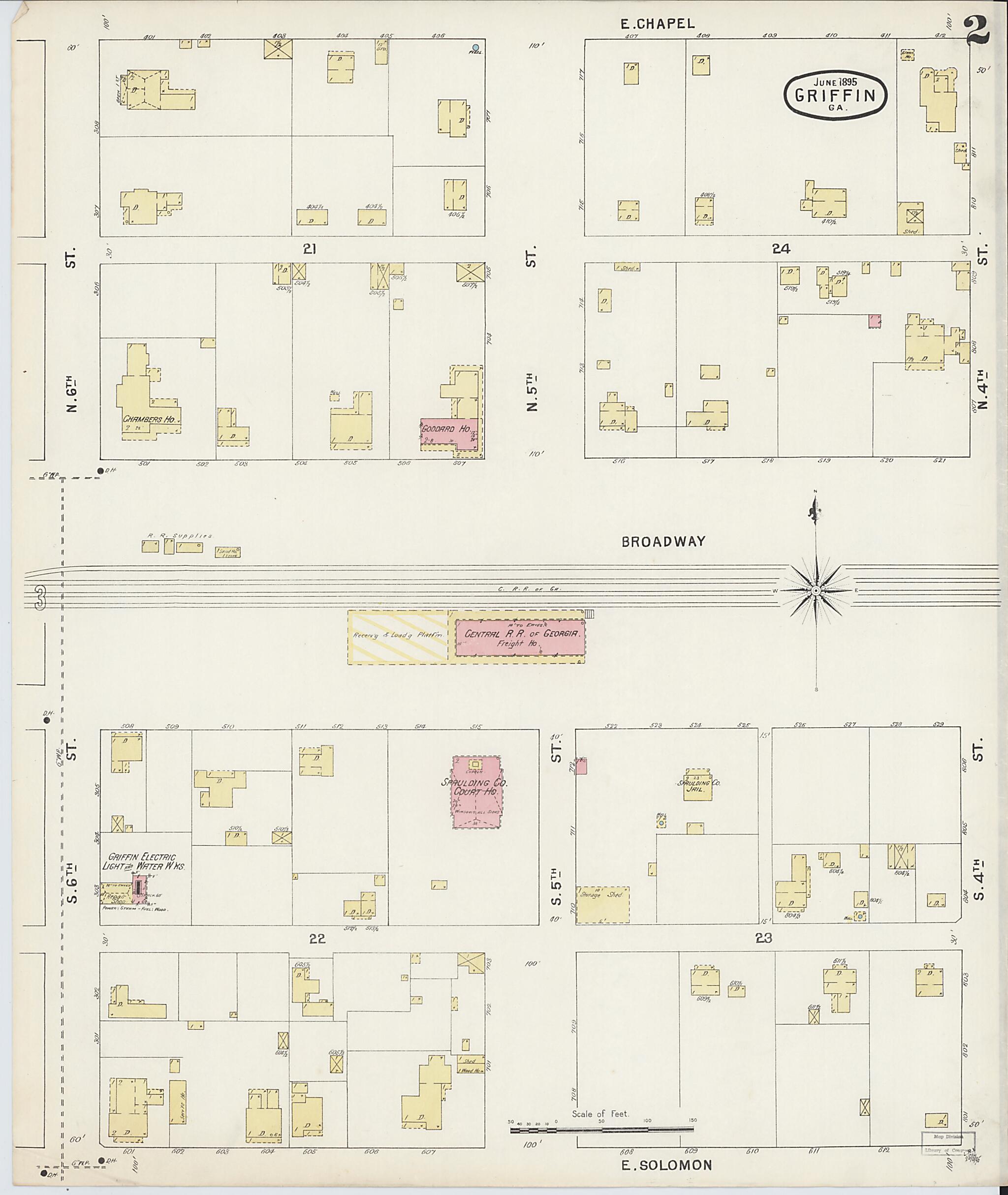 This old map of Griffin, Spalding County, Georgia was created by Sanborn Map Company in 1895