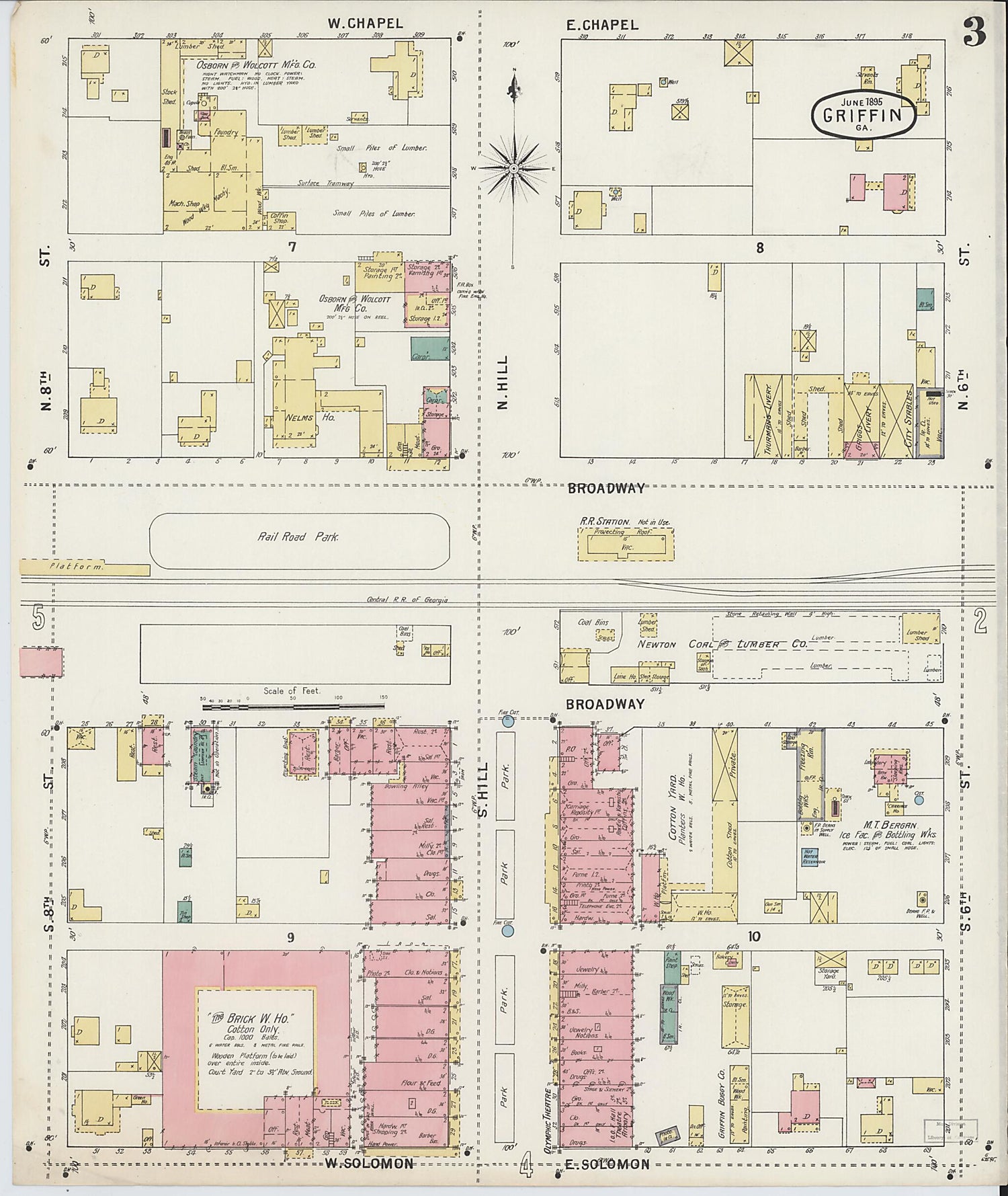 This old map of Griffin, Spalding County, Georgia was created by Sanborn Map Company in 1895