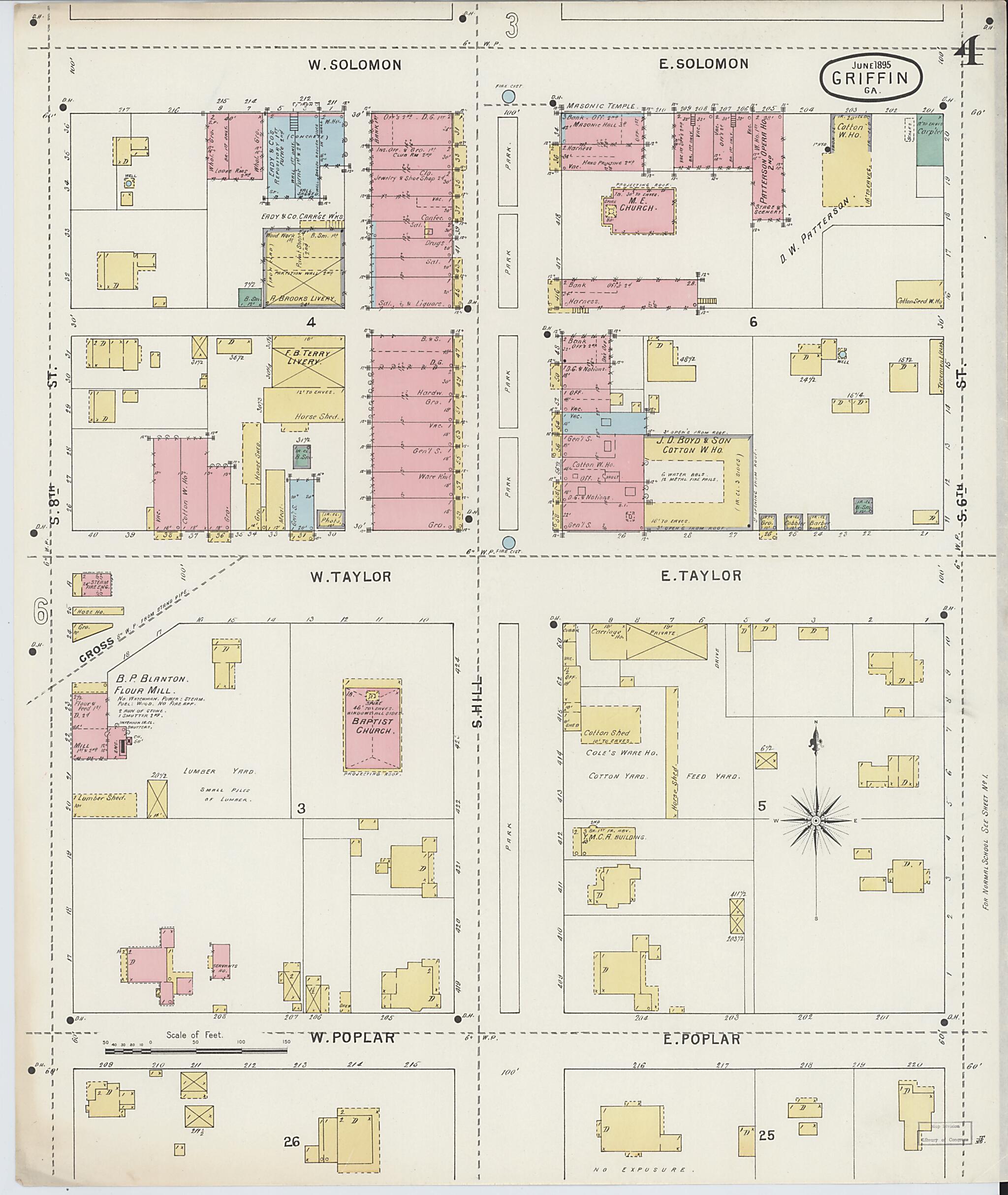 This old map of Griffin, Spalding County, Georgia was created by Sanborn Map Company in 1895