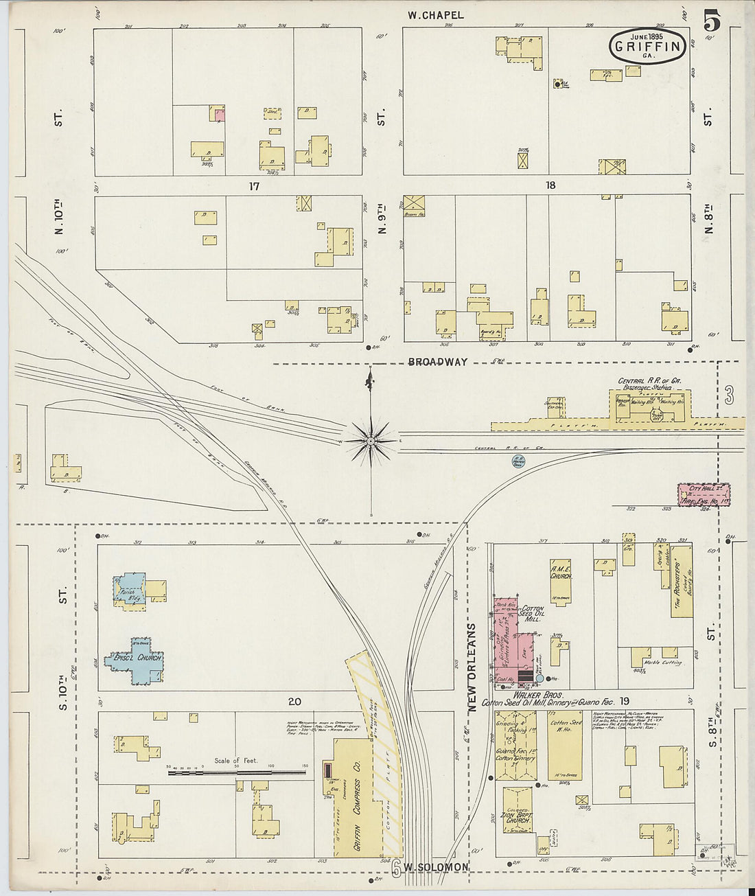 This old map of Griffin, Spalding County, Georgia was created by Sanborn Map Company in 1895