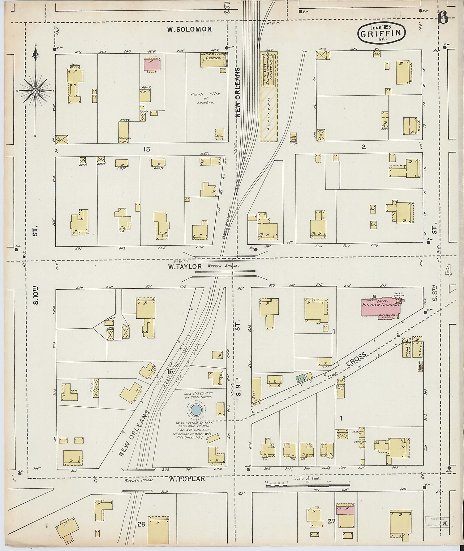 This old map of Griffin, Spalding County, Georgia was created by Sanborn Map Company in 1895