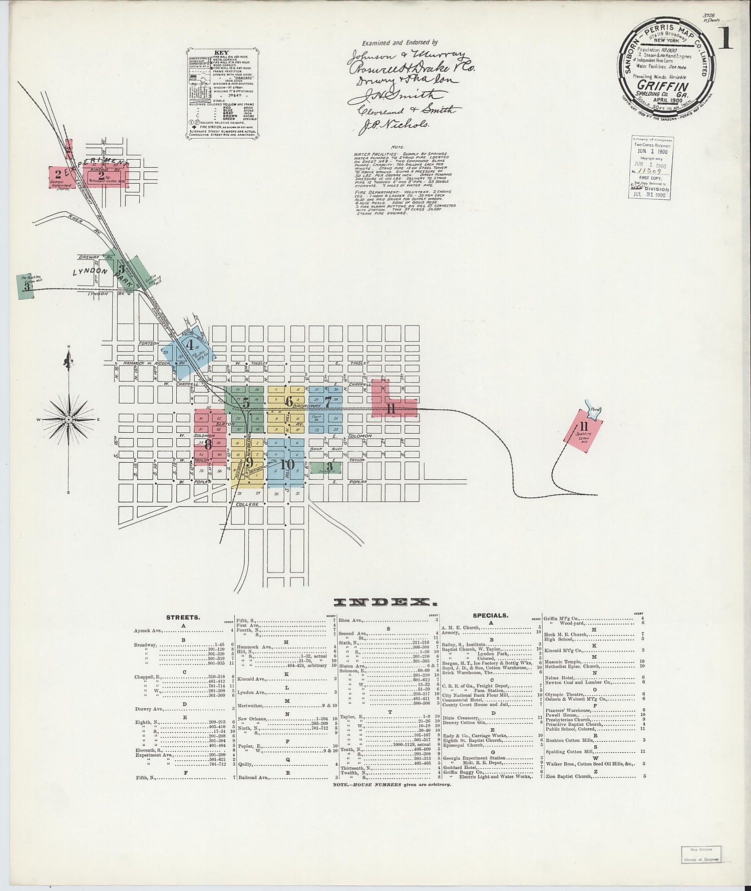 This old map of Griffin, Spalding County, Georgia was created by Sanborn Map Company in 1900