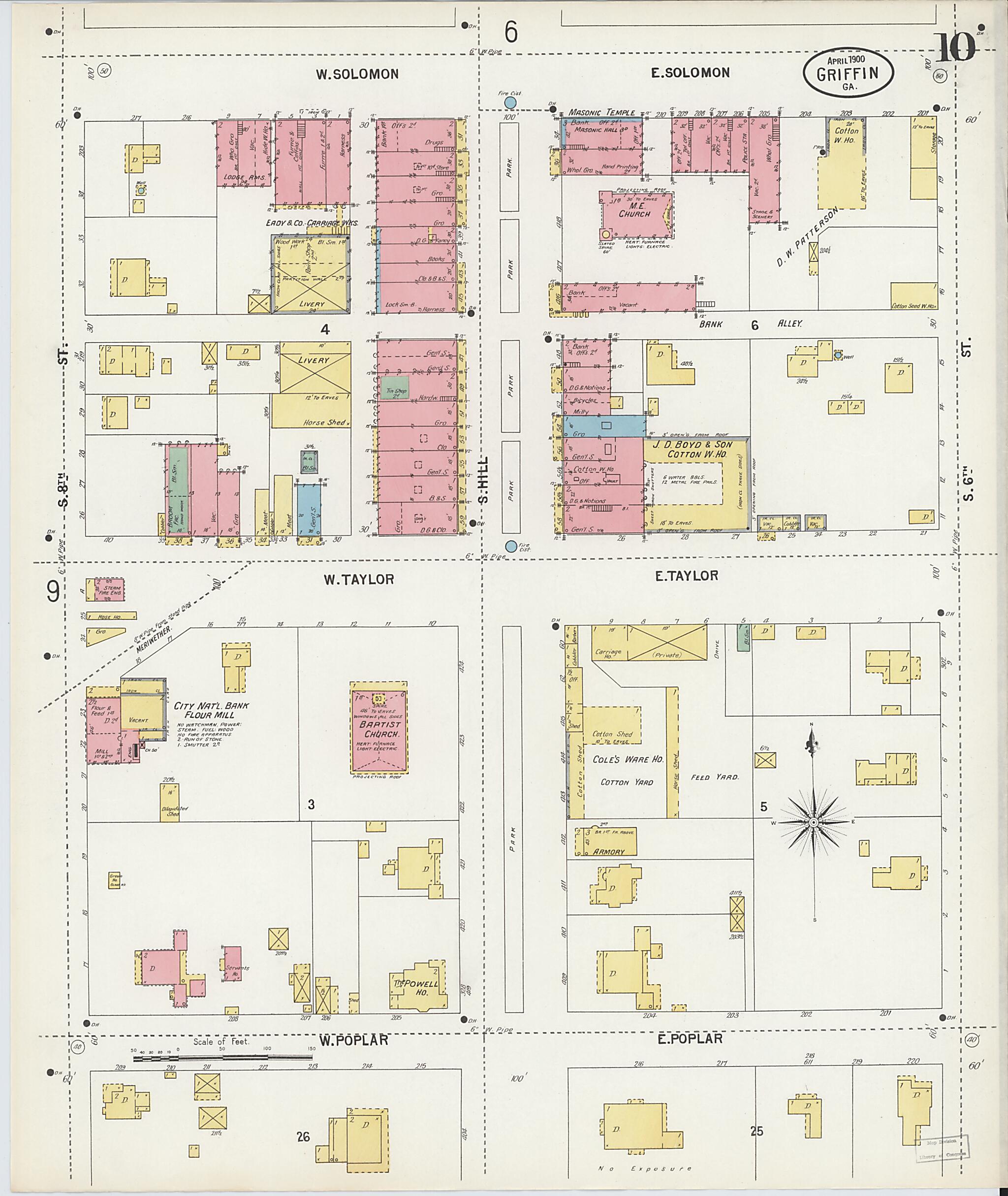 This old map of Griffin, Spalding County, Georgia was created by Sanborn Map Company in 1900