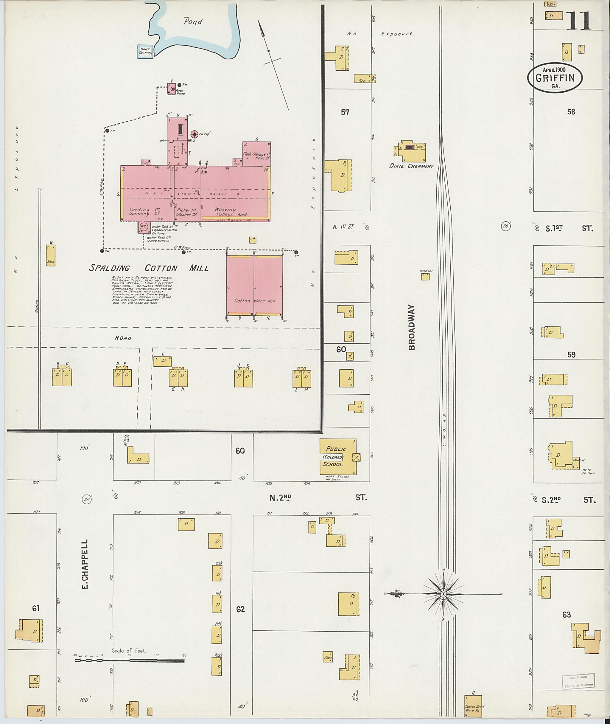 This old map of Griffin, Spalding County, Georgia was created by Sanborn Map Company in 1900